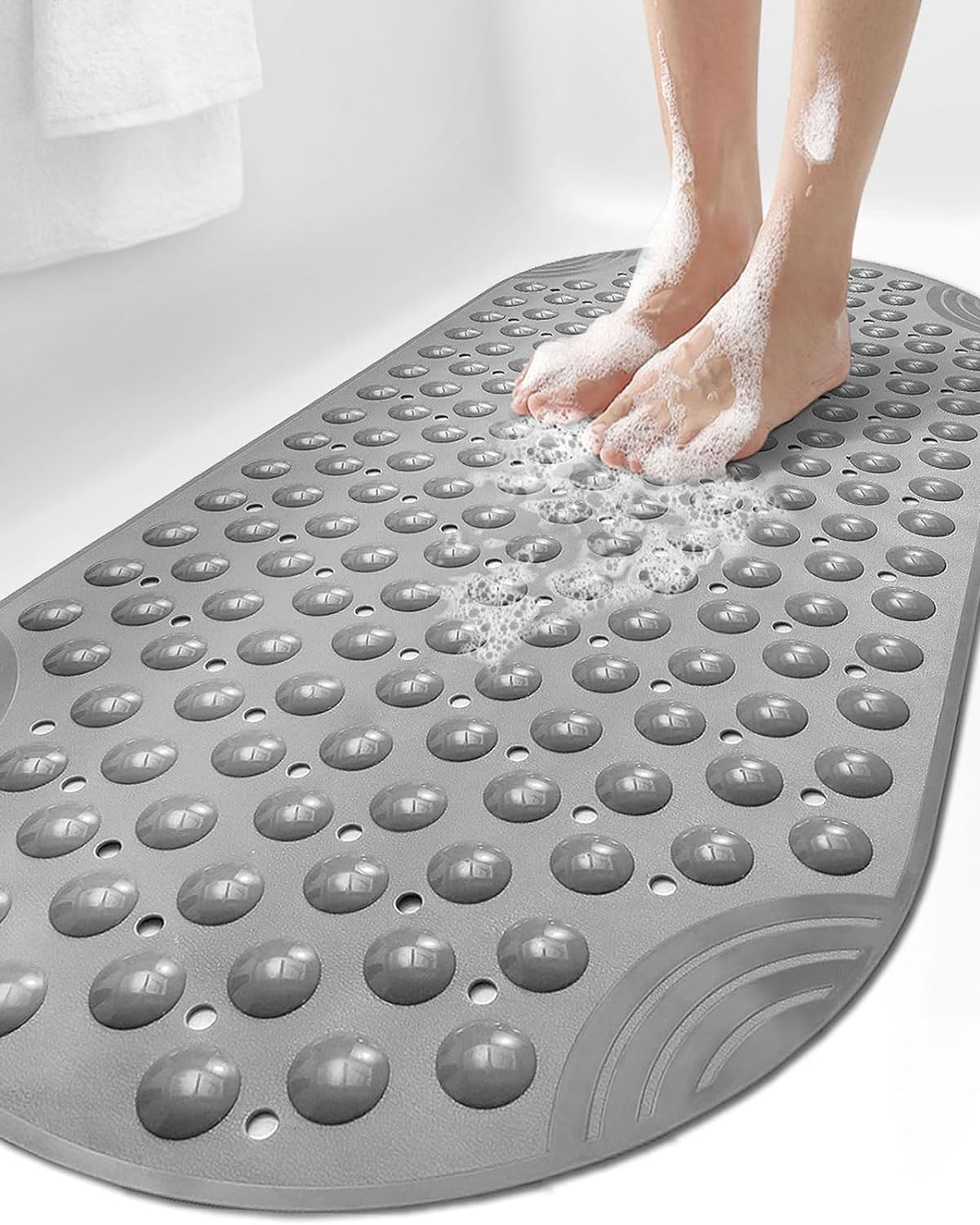 DEXI Tapete de bañera antideslizante para baño, bañera, taza de succión lavable de 16 x 35 pulgadas, color gris