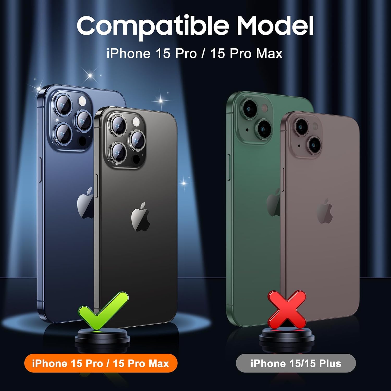 UniqueMe Protector de lente de cámara compatible con 3 unidades de iPhone 15 ProiPhone 15 Pro Max, protección contra caídas Ultra duradero