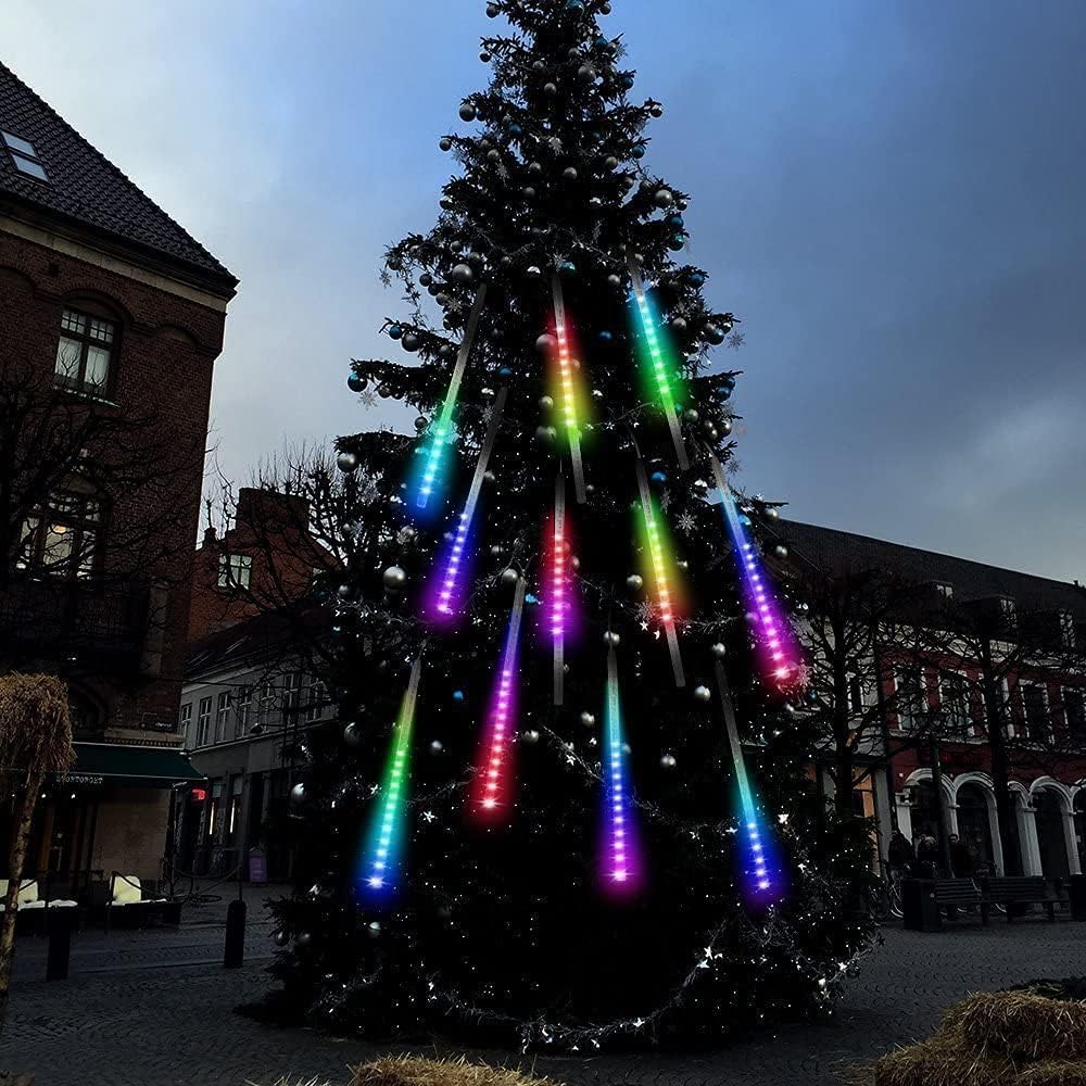 Luces LED de lluvia de meteoritos, gotas de lluvia y carámbanos, gotas de lluvia que caen, 11.8 in, 8 tubos, impermeables, luces en cascada para