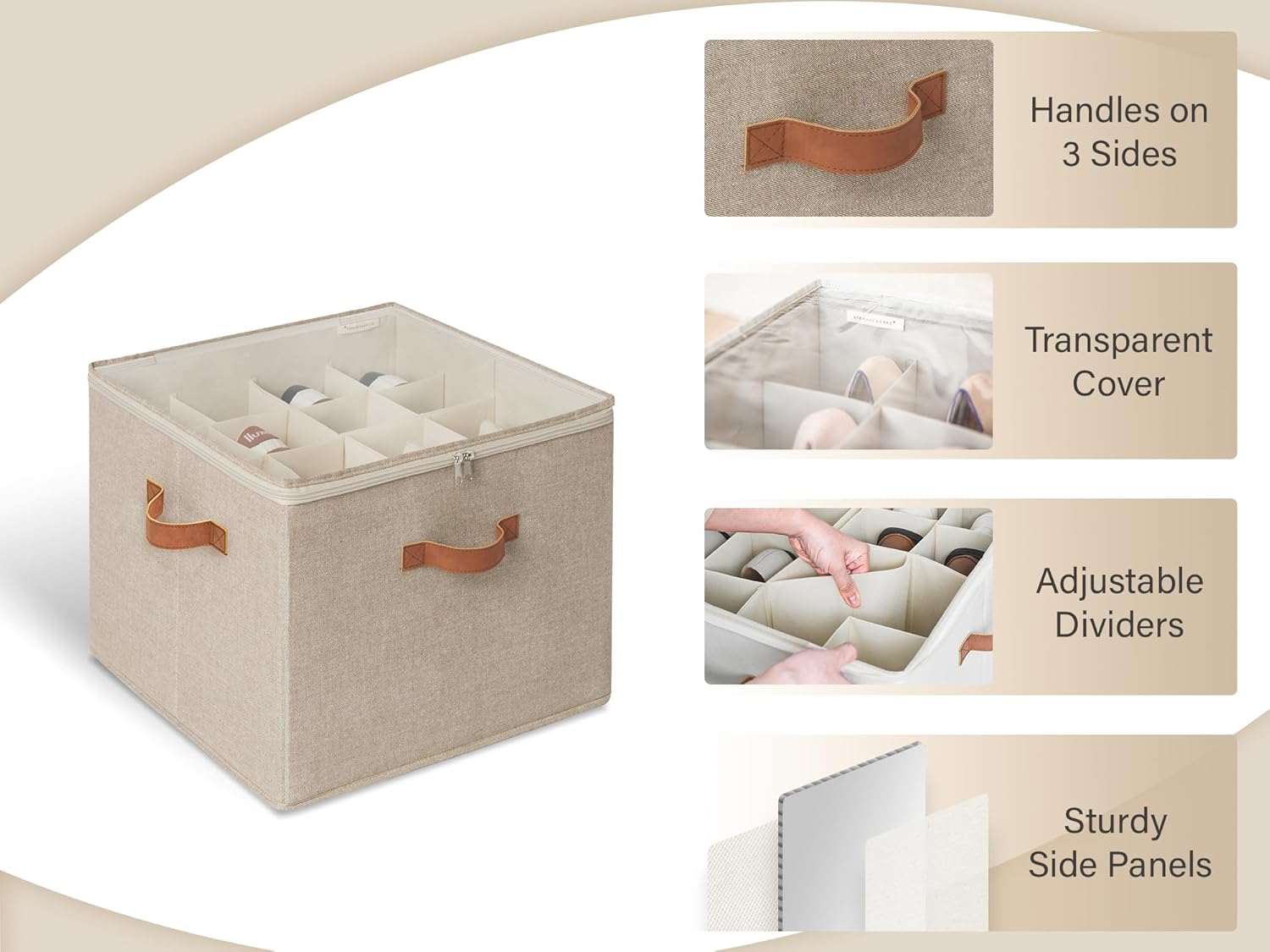 StorageWorks Organizador de zapatos para armario, contenedores de tela para almacenamiento de zapatos con cubierta transparente, divisores