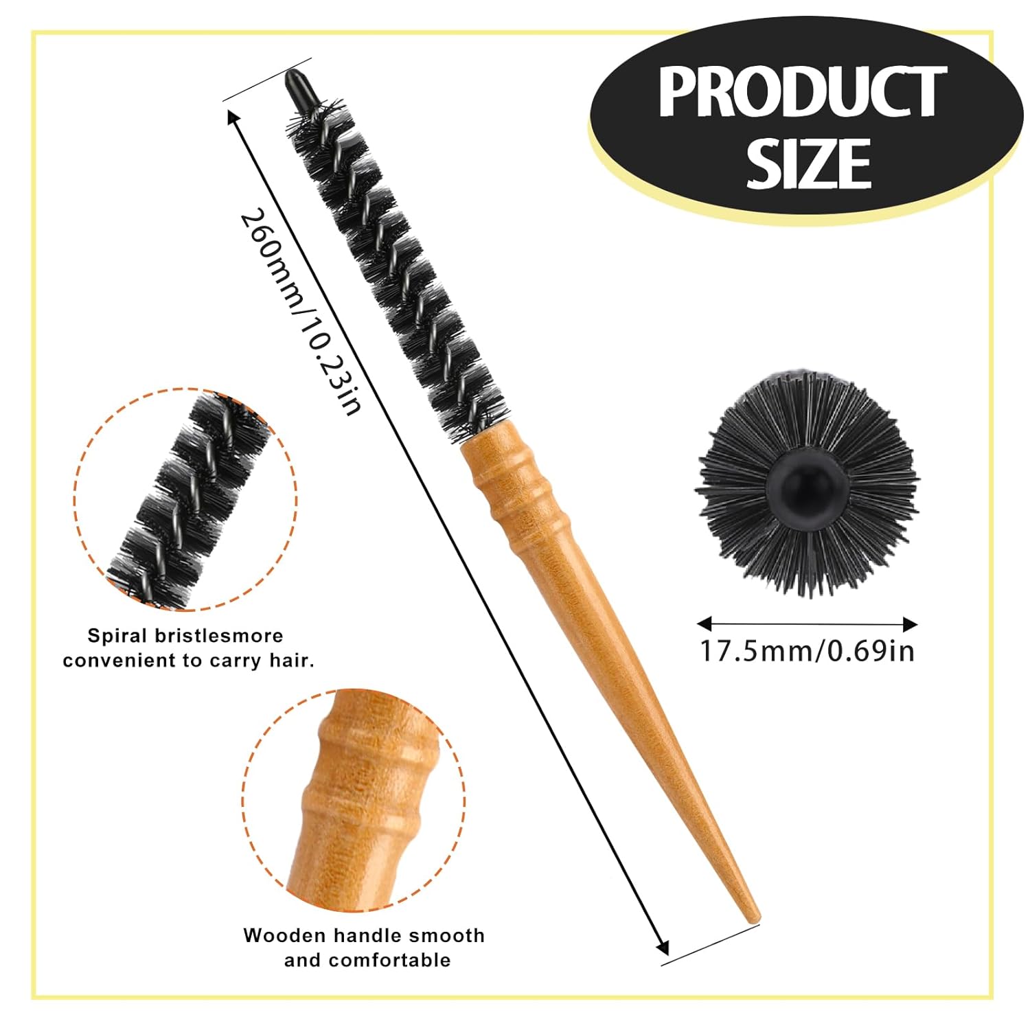 2 cepillos pequeños y redondos para el cabello, mini cepillo de rizo, cepillo circular portátil, cepillo Quiff, peines de pelo de cerdas de nailon,
