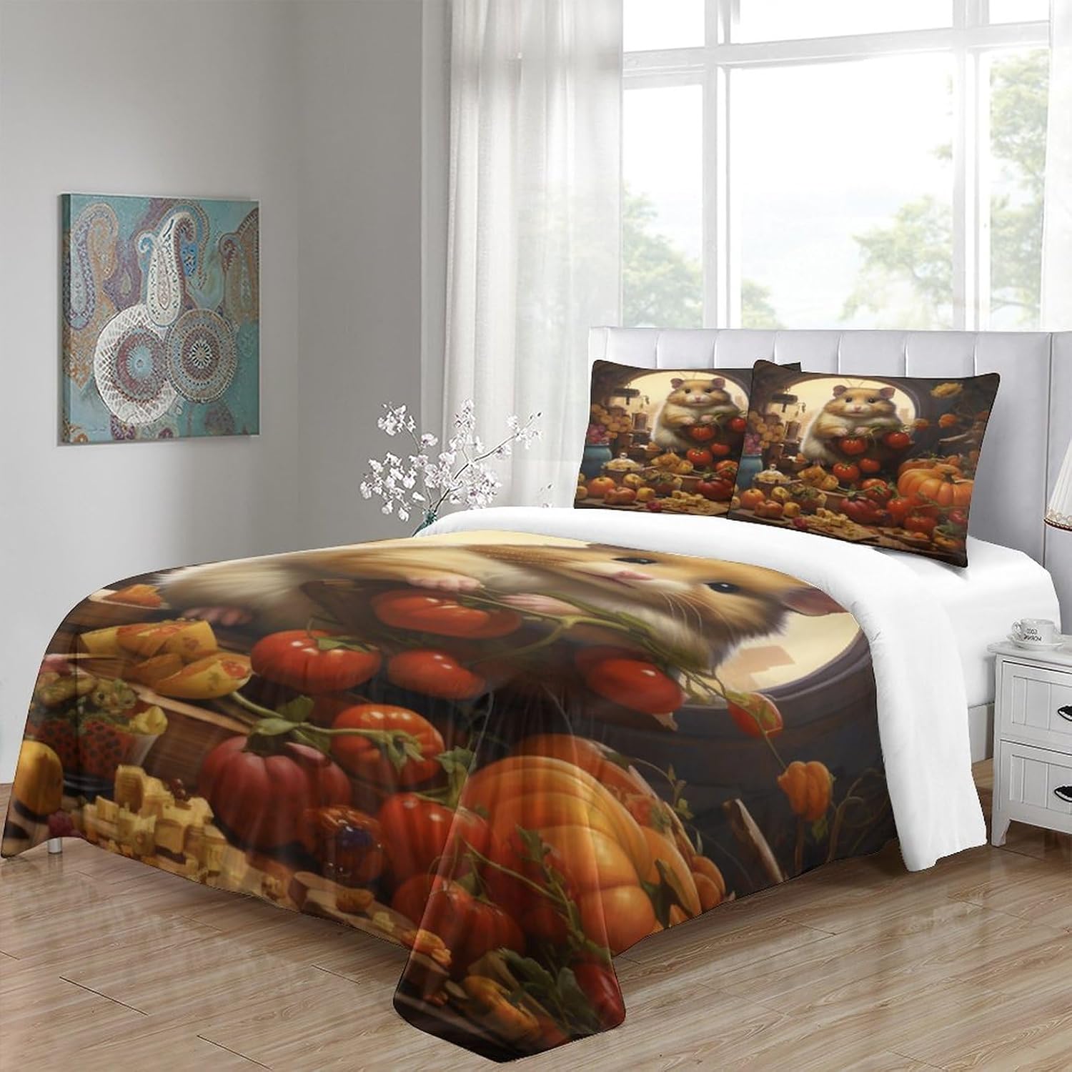 Lindo edredón de cama de hámster travieso juego de edredón de animales del bosque de hámster travieso, diseño de gatos y perros, edredón de cama