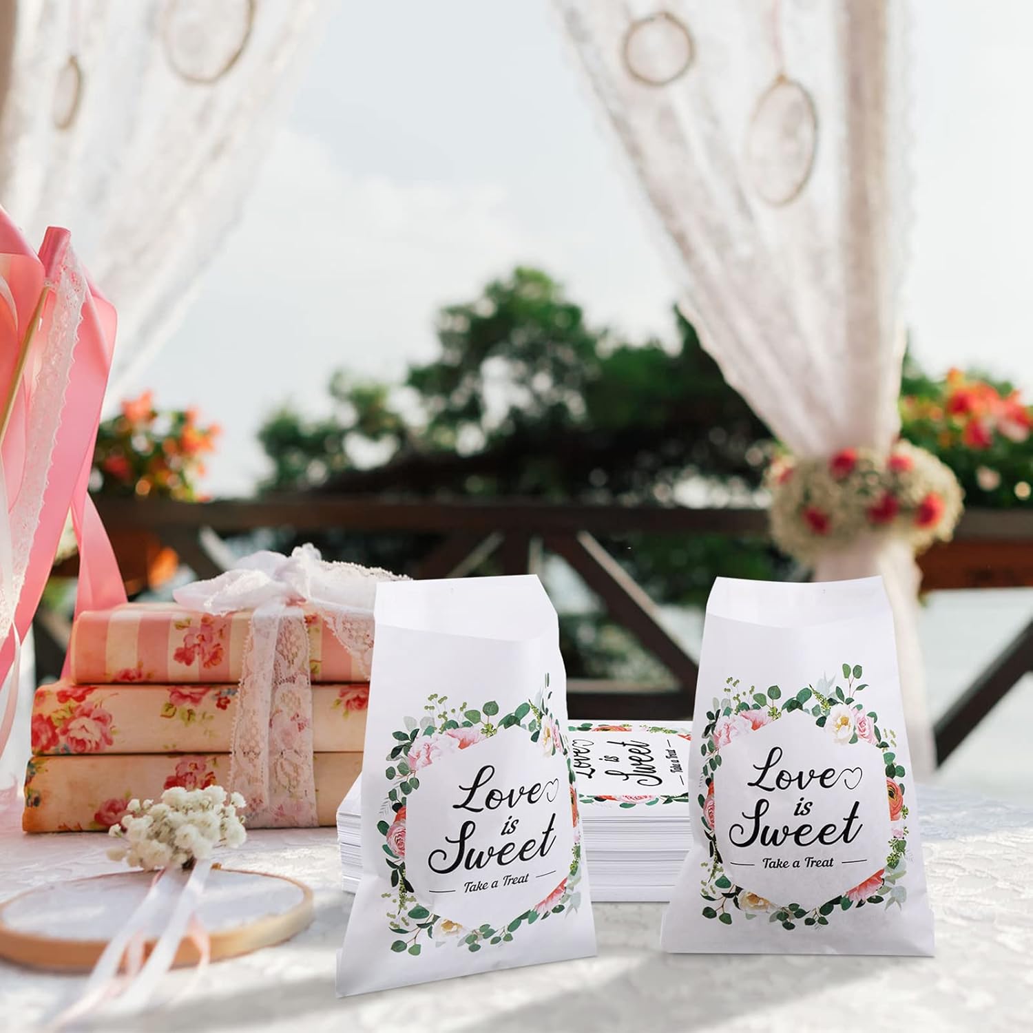 200 bolsas de bufé de dulces para regalos de boda, bolsas autoadhesivas para dulces de boda, bolsas de golosinas con patrón de hojas de eucalipto,