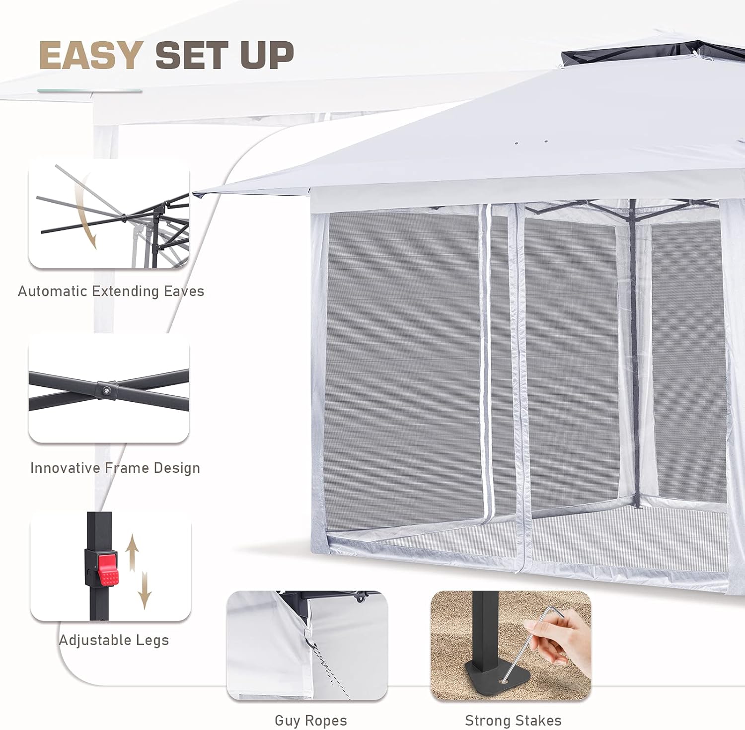 EAGLE PEAK Tienda de campaña desplegable de 13 x 13 pies con mosquitera, toldo para cenador al aire libre fácil de instalar (blanco)
