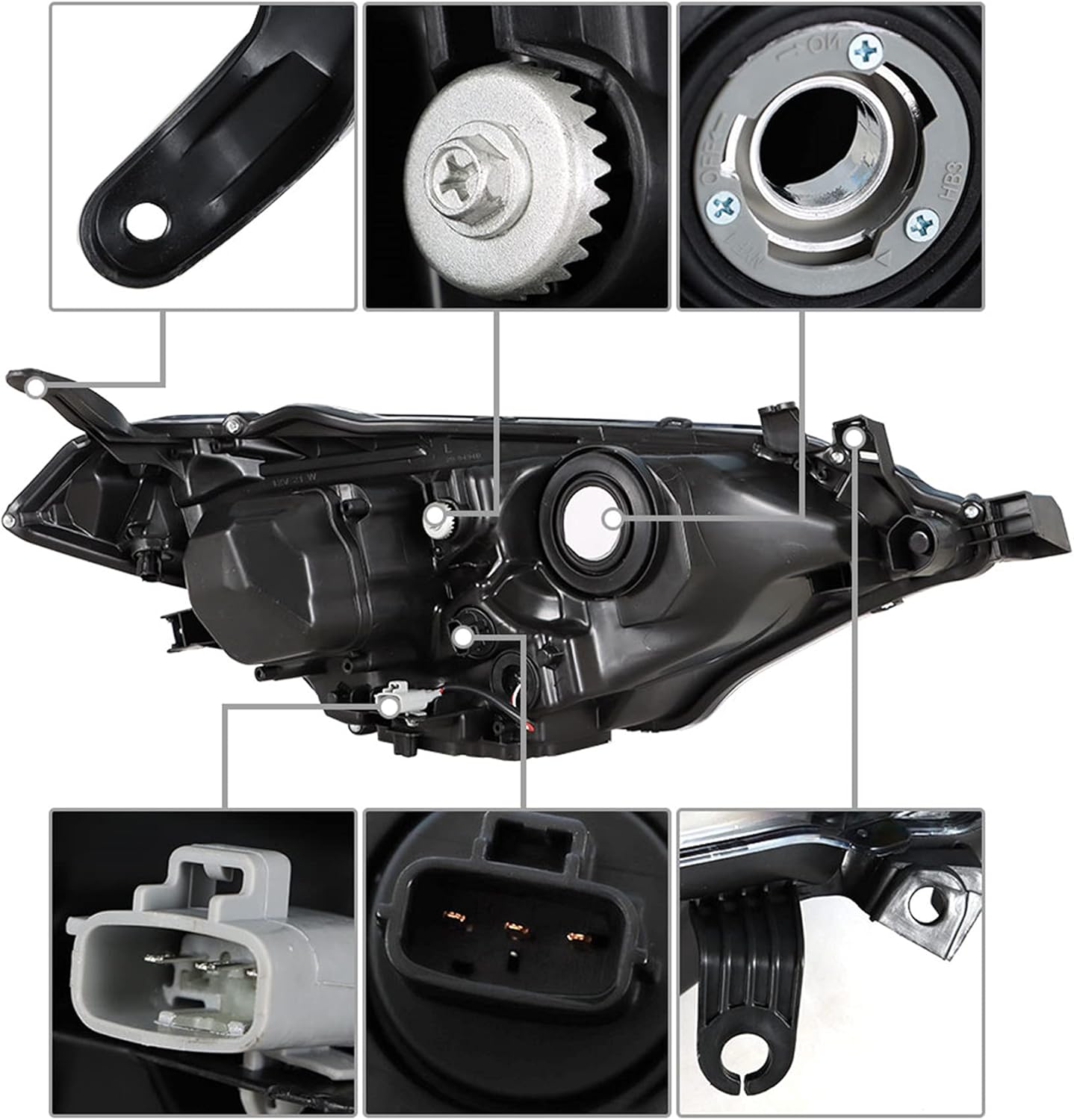 munirater 8115002E60 – Lámpara de luz delantera izquierda negra con LED de repuesto integrado para 2014 2015 2016 Corolla Sedan de 4 puertas