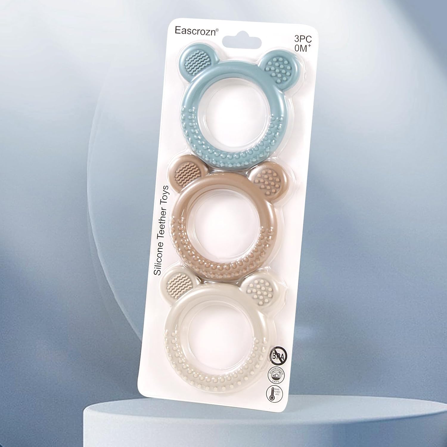 Juguetes para la dentición para bebés de 0 a 6 meses, paquete de 3 juguetes de silicona para bebés de 6 a 12 meses, sin BPA, suave, texturizado,