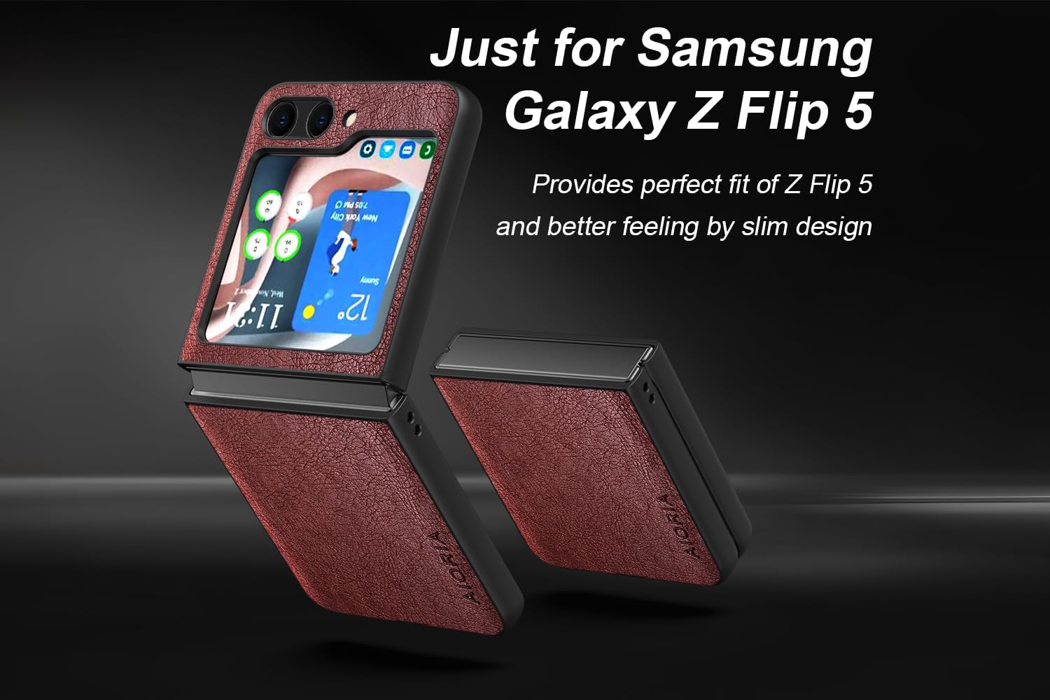 AIORIA Funda para Samsung Galaxy Z Flip5 de 6.7 pulgadas, piel sintética, diseño retro de negocios, funda protectora completa para Samsung Filp5
