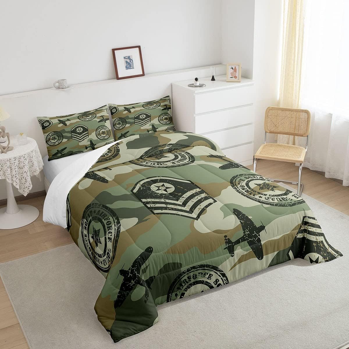 Juego de edredón de camuflaje de avión para niños, juego de ropa de cama con decoración de avión de camuflaje para adolescentes y niños, edredón de