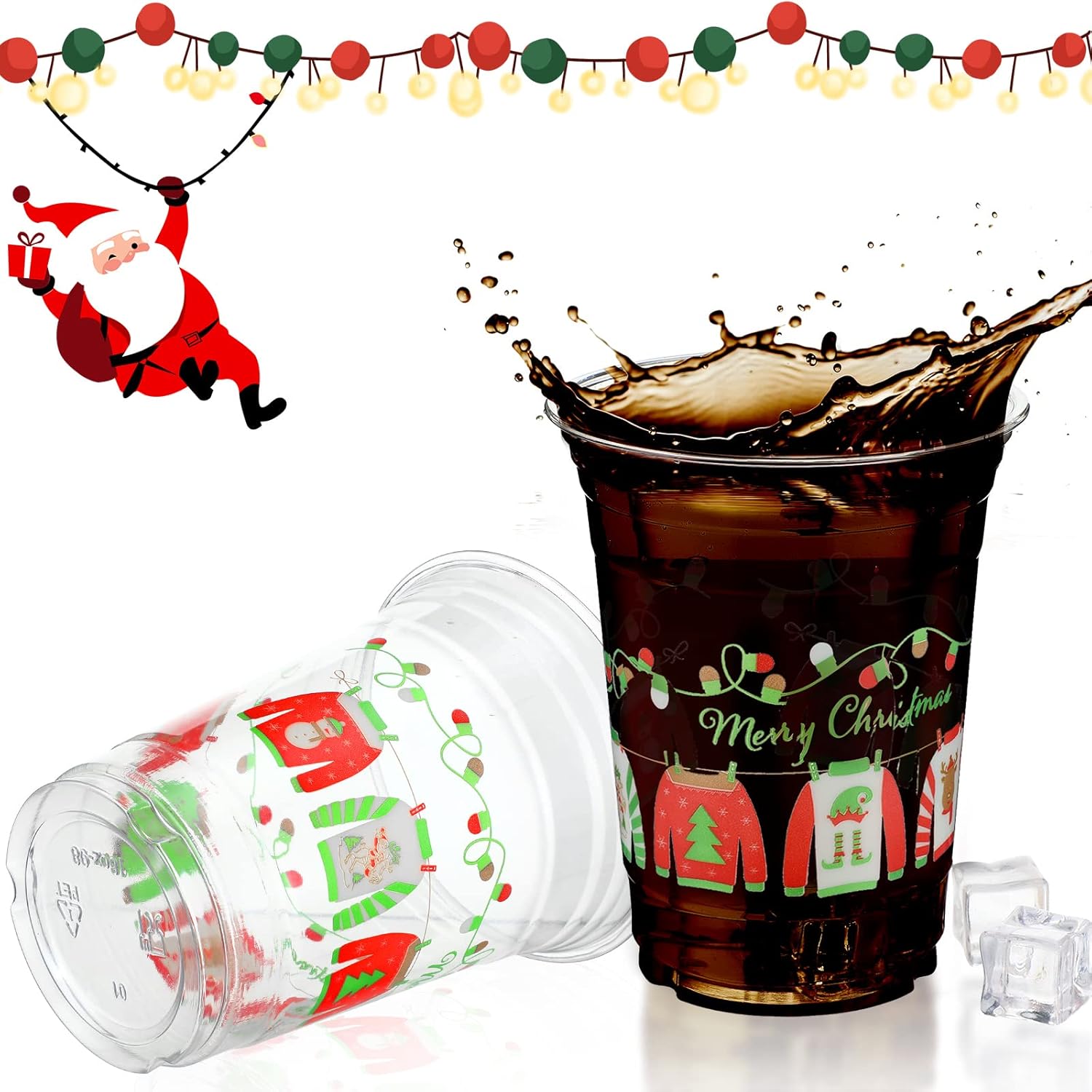 Meanplan 30 vasos de Navidad de 16 onzas desechables de plástico para suétercopos de nieve para decoración de fiestas de Navidad (suéter)