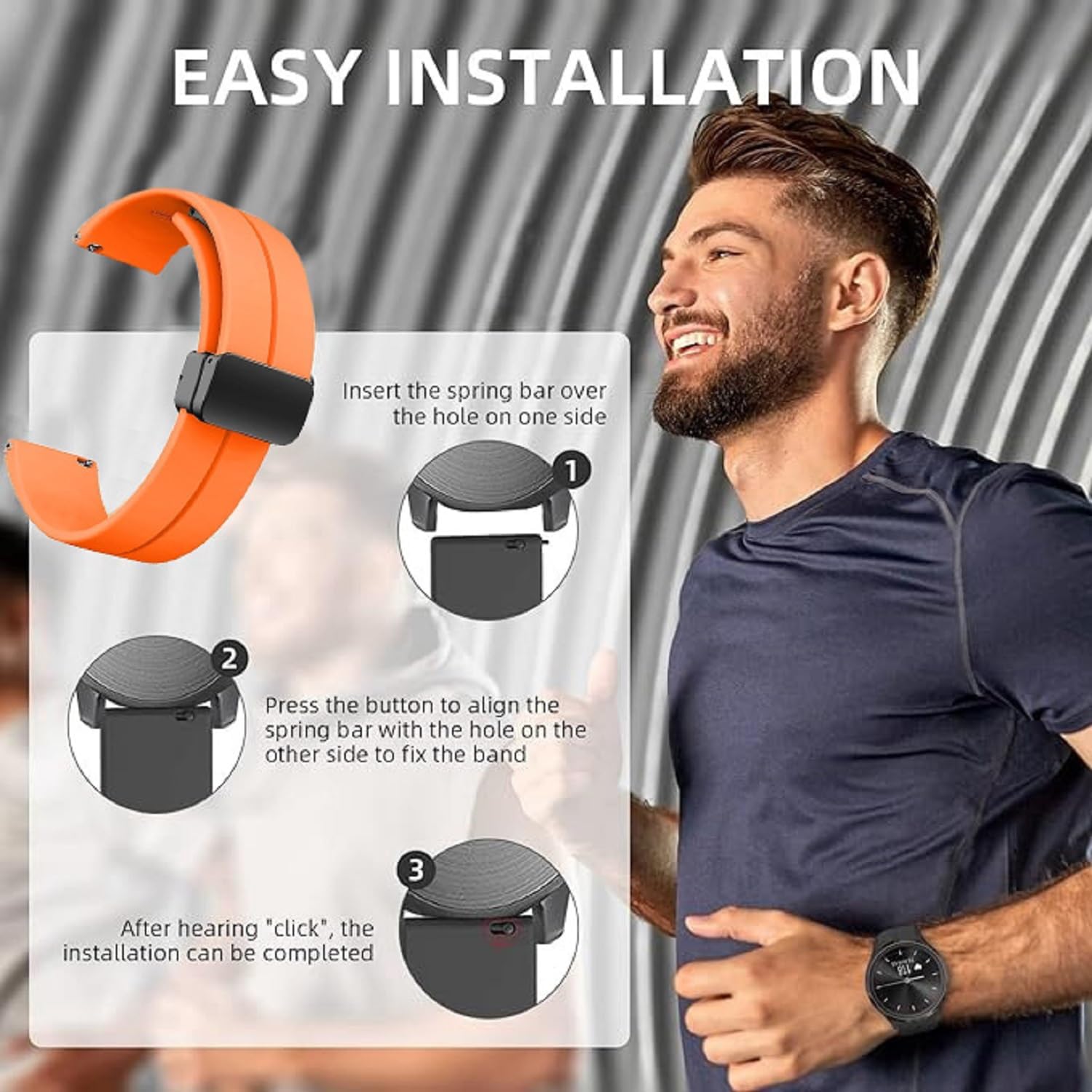Correas de silicona universales de 0.748 in, 0.787 in y 0.866 in, correas de reloj deportivo de liberación rápida con hebilla plegable magnética