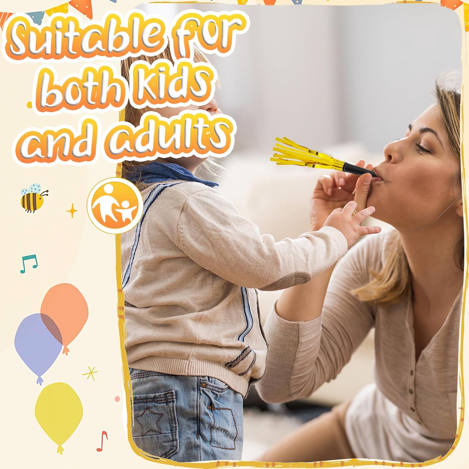 LovesTown 36 sopladores metálicos con flecos para fiestas, con purpurina, color dorado y plateado, silbatos para niños, adultos, cumpleaños, Año