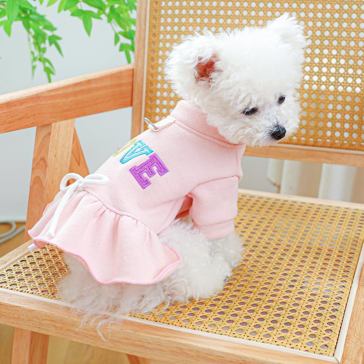 Vestidos para perros pequeños, con corbatín, arnés para niña, linda falda tutú con estampado de amor, vestido de princesa para cachorros, ropa de