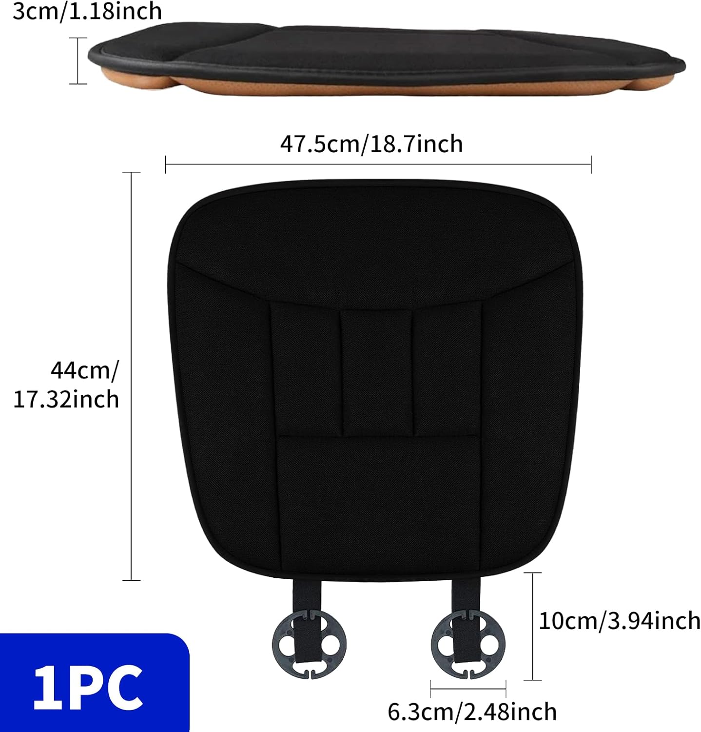 Cojín de asiento de automóvil de 1.18 pulgadas, cojín de espuma viscoelástica con parte inferior antideslizante, cómodo protector de asiento para