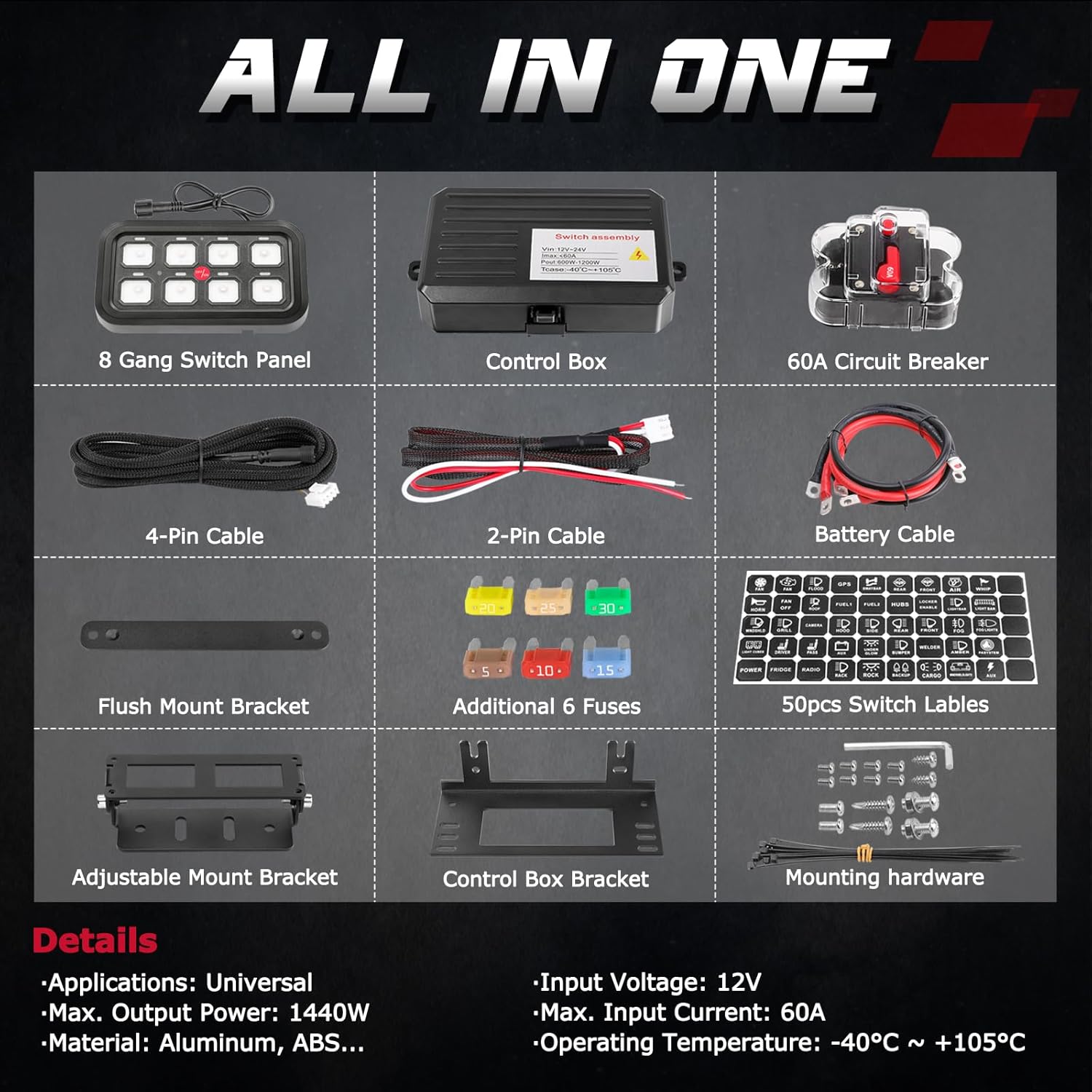 OFFROADTOWN – Panel de interruptor de 8 bandas, interruptor LED de encendido y apagado para automóvil, sistema de relé de control de circuito, caja
