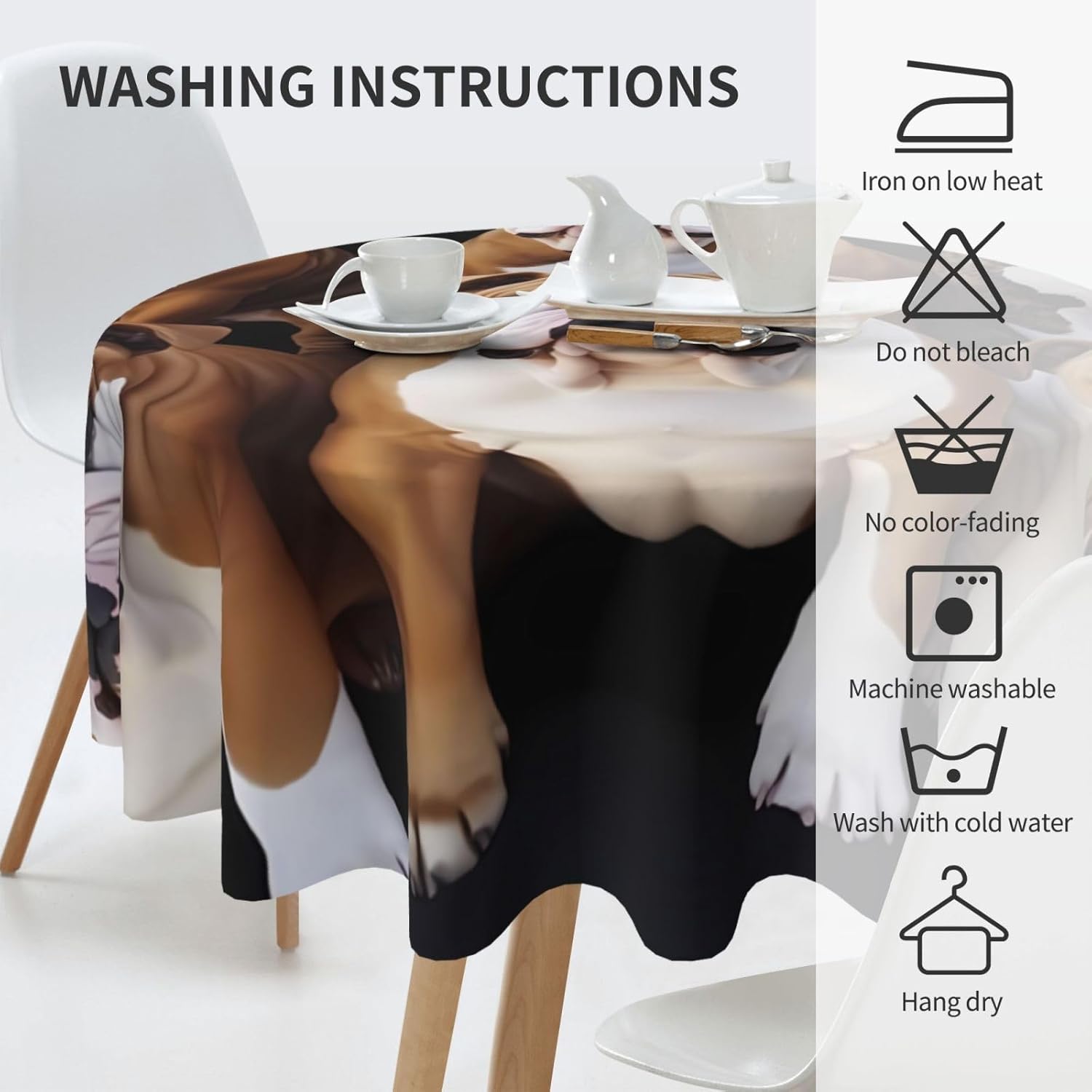 RLDOBOFE Mantel redondo de 60 pulgadas impermeable con estampado de bulldogs ingleses, mantel circular para cocina, comedor, arrugas, mantel redondo