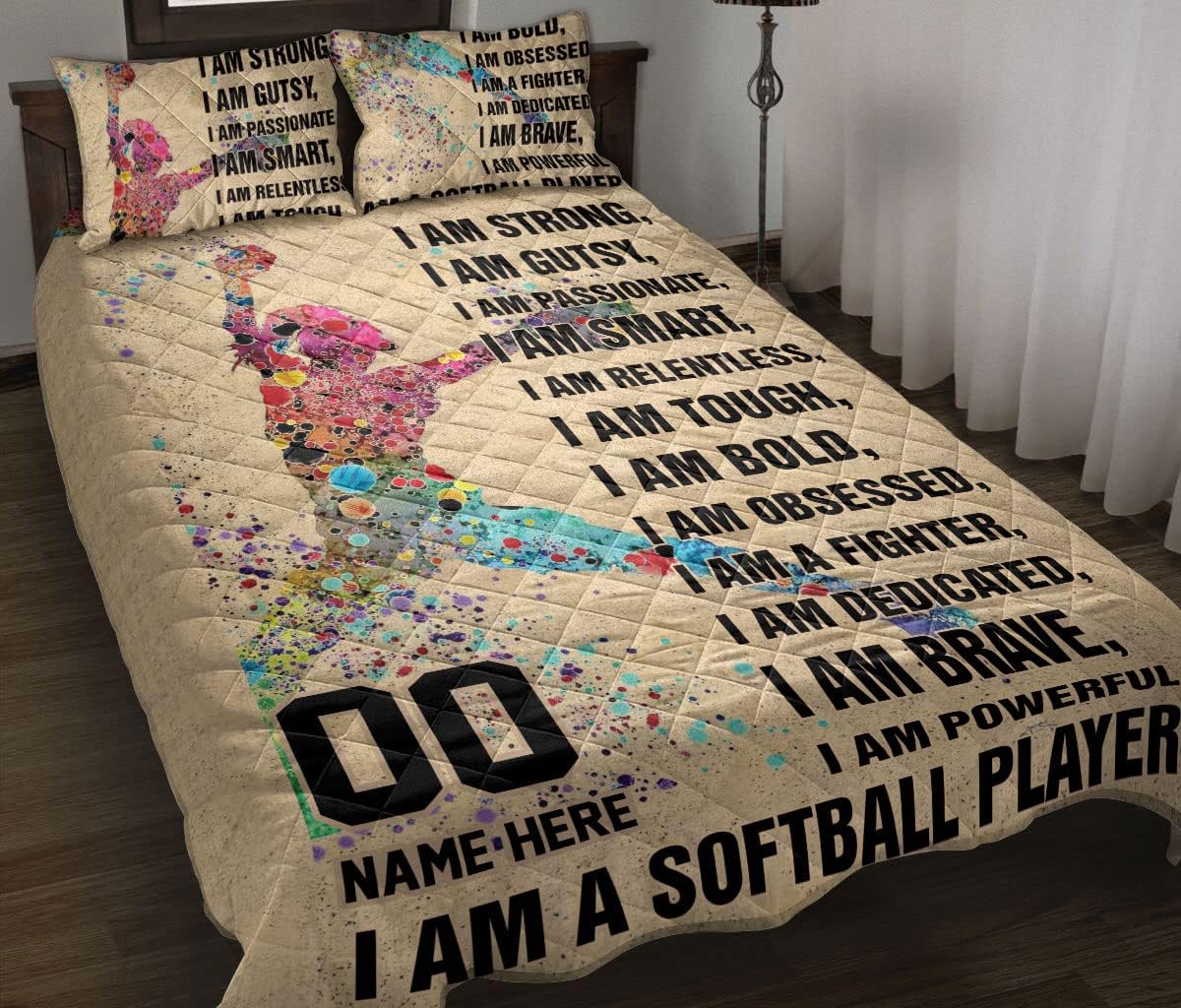 OhaPrints Juego de ropa de cama y fundas de almohada personalizadas, con texto en inglés “I Am Strong I Am A Softball Player, color beige, con