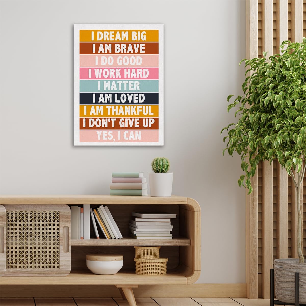 Lienzo decorativo para pared con texto en inglés “Affirmation Kids Affirmation”, póster enmarcado con texto en inglés “Positive I Dream Big” para