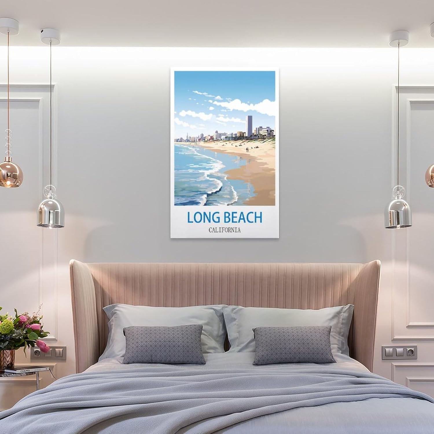 Long Beach California – Pósteres de viaje vintage de ciudad de 20 x 30 pulgadas (19.7 x 29.5 in) para pared, pintura en lienzo para sala de estar,