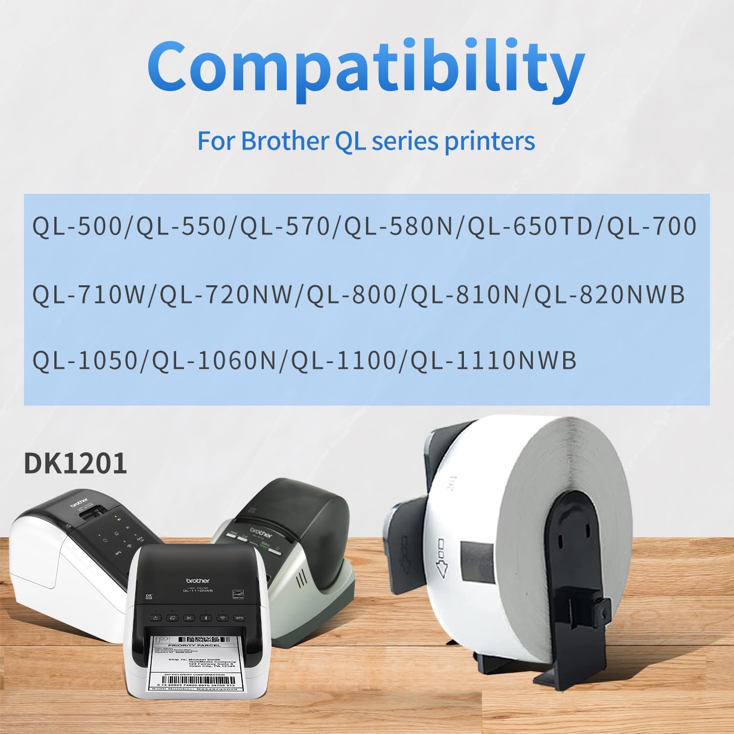 Paquete de 2 etiquetas de dirección estándar troqueladas DK-1201 (1-17 pulgadas x 3-12 pulgadas1.142 in x 3.543 in) con 2 cartuchos recargables de