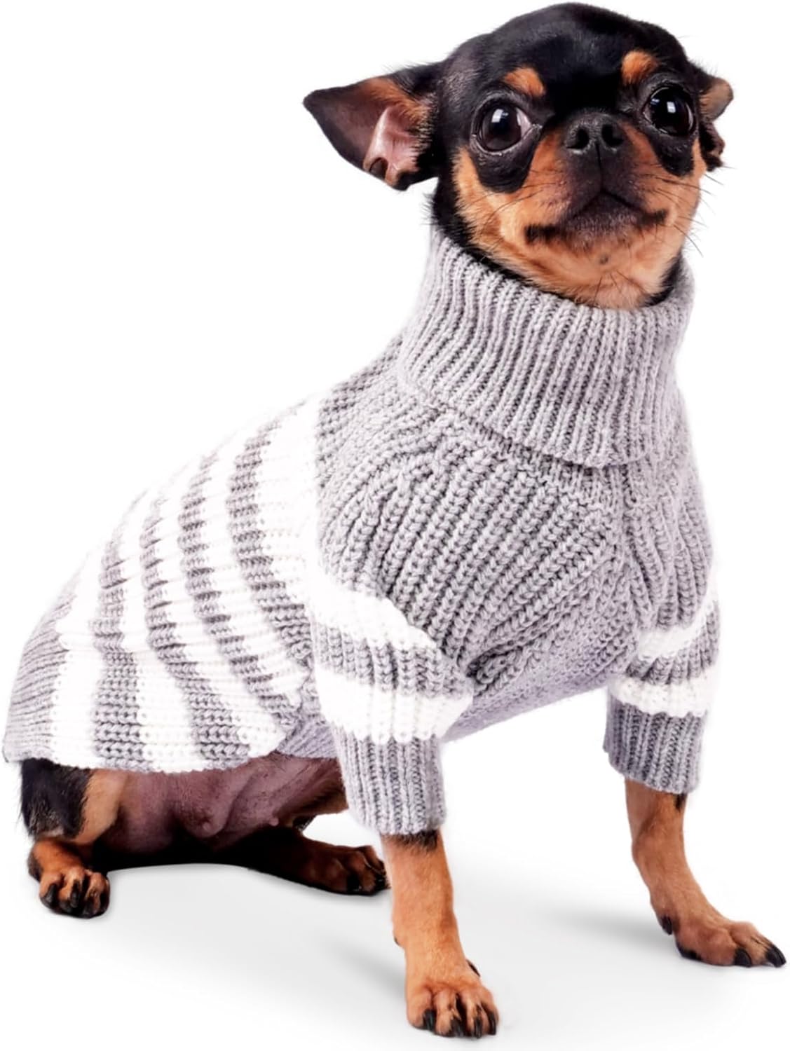 Frienperro Suéter pequeño para perro, suéter de otoño para cachorros, sudadera a rayas para perros pequeños, niñas y niños, ropa de cuello alto,