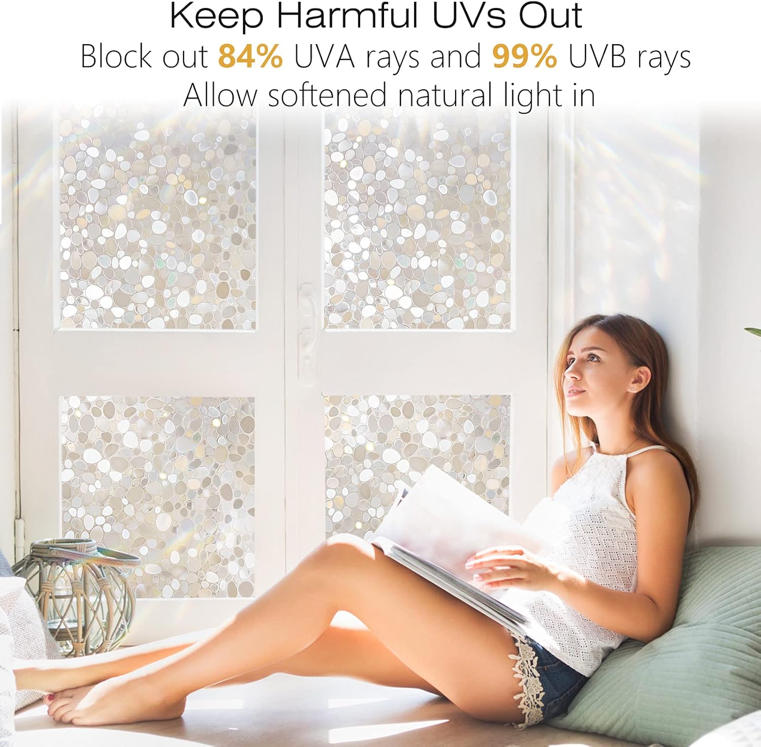 rabbitgoo Película de privacidad para ventana, adhesivos decorativos para ventanas, con bloqueo UV, adherencia estática, no adhesivas, vinilo para