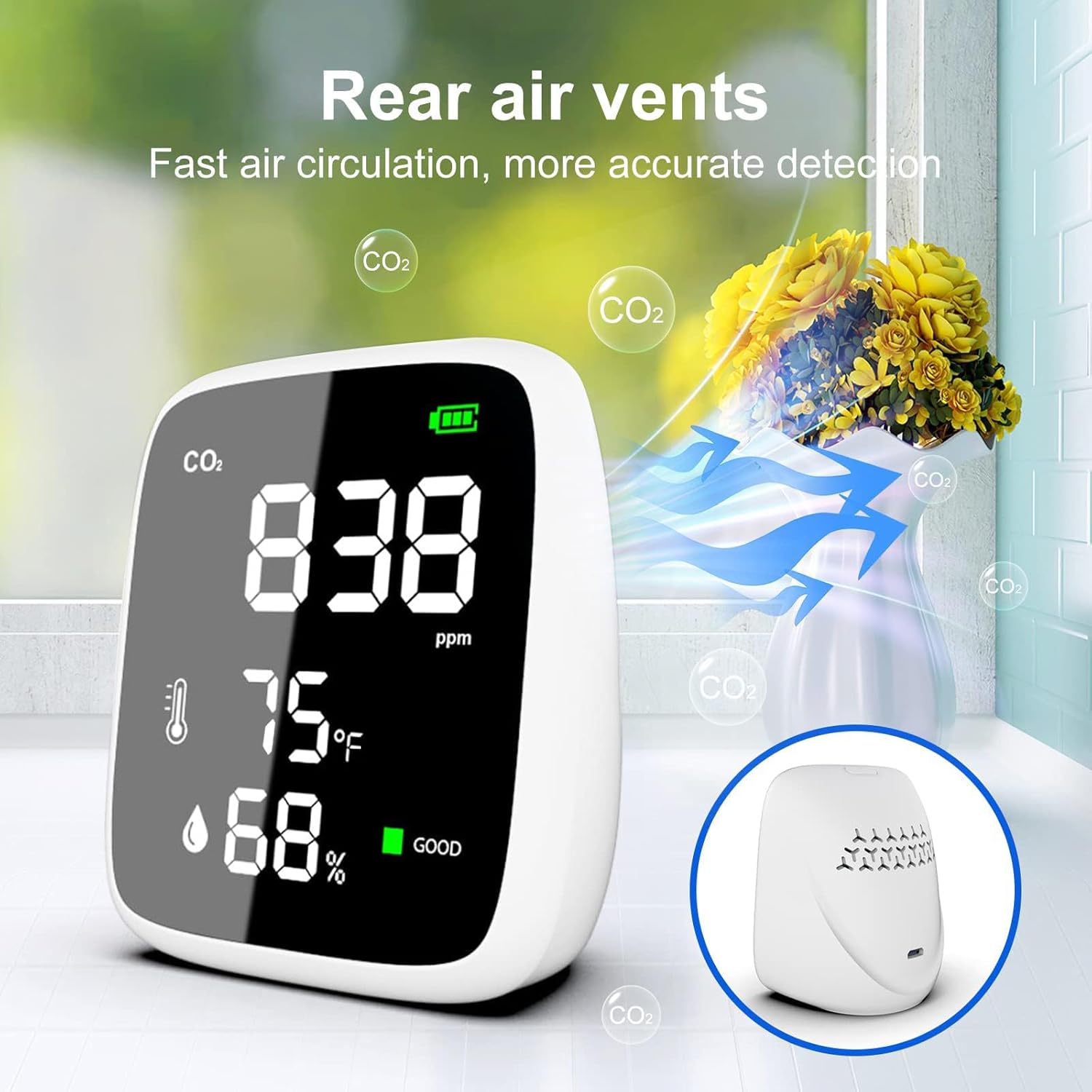 Detector de dióxido de carbono de CO2, monitor de calidad del aire interior, monitor de CO2 portátil 4 en 1, probador de dióxido de carbono,