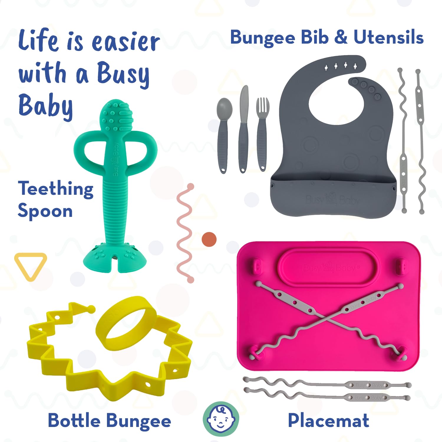 Busy Baby Bungee para botellas  Correa para vasos  Mantén las botellas y las tazas para beber fuera del suelo  Ideal para bebés, niños pequeños y