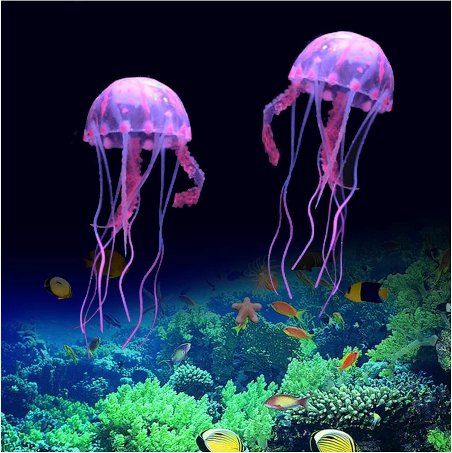 WishLotus 2 piezas de medusas, adornos de plantas de medusa de simulación, decoraciones brillantes, decoraciones de peceras para varios acuarios (S,