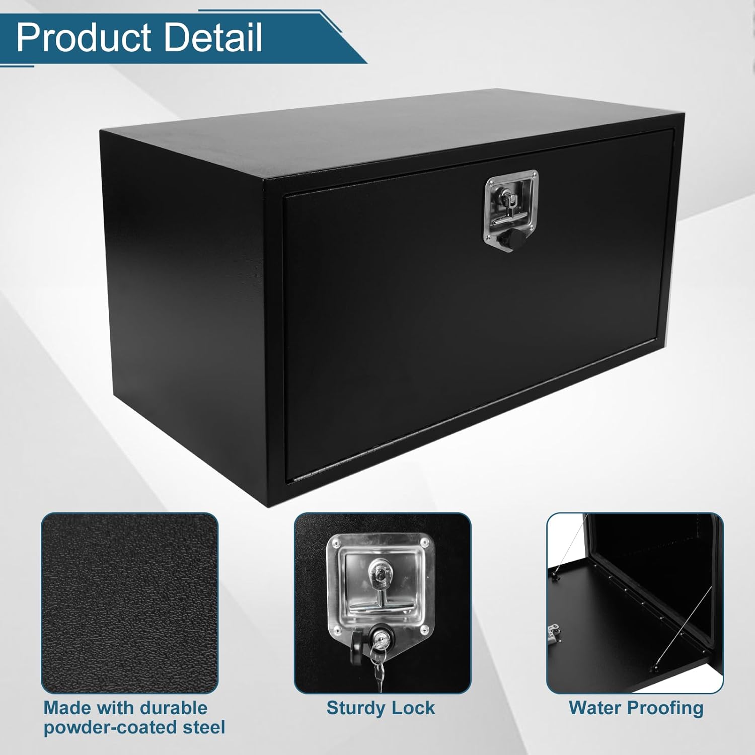 Caja de acero para camión de 36 x 18 x 18 pulgadas, caja de herramientas de acero resistente negro, caja de herramientas para camioneta, organizador