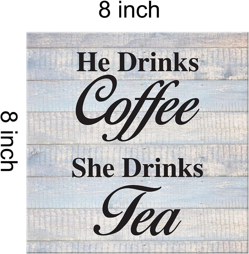 He Drinks Coffee She Drinks Tea Impresiones en lienzo para decoración de pared, letrero de escritorio para amantes del café, té, póster, pintura