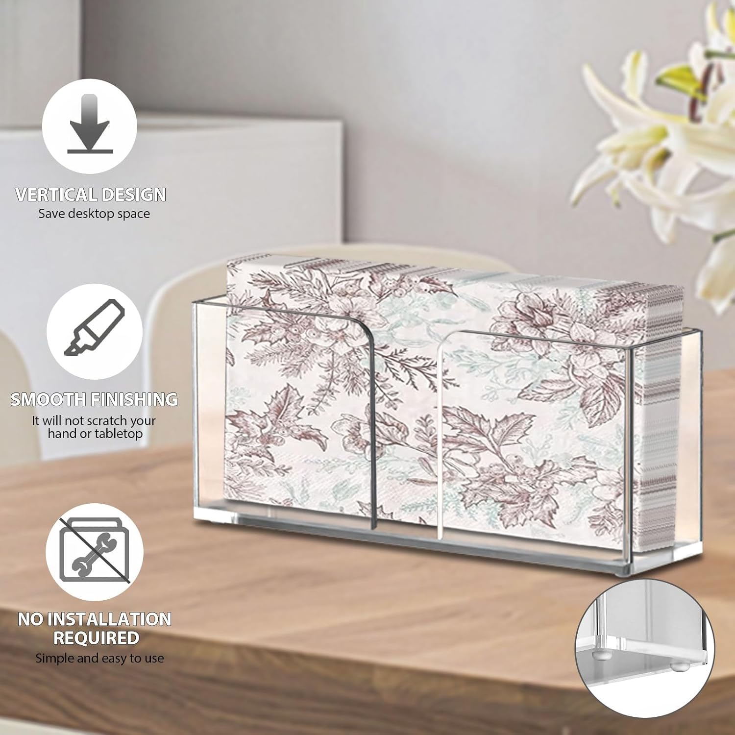 Servilletero acrílico, soporte para toallas de invitados, bandeja para servilletas de baño, dispensador de servilletas de plástico con almohadillas