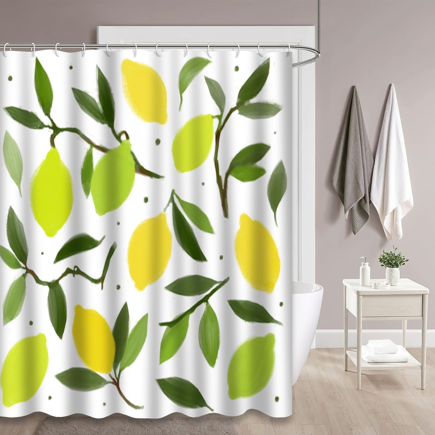 GALMAXS7 Cortina de ducha de limón, ramas y hojas, frutas, elegantes cortinas de ducha exóticas para baño con 12 ganchos, 72 x 72 pulgadas