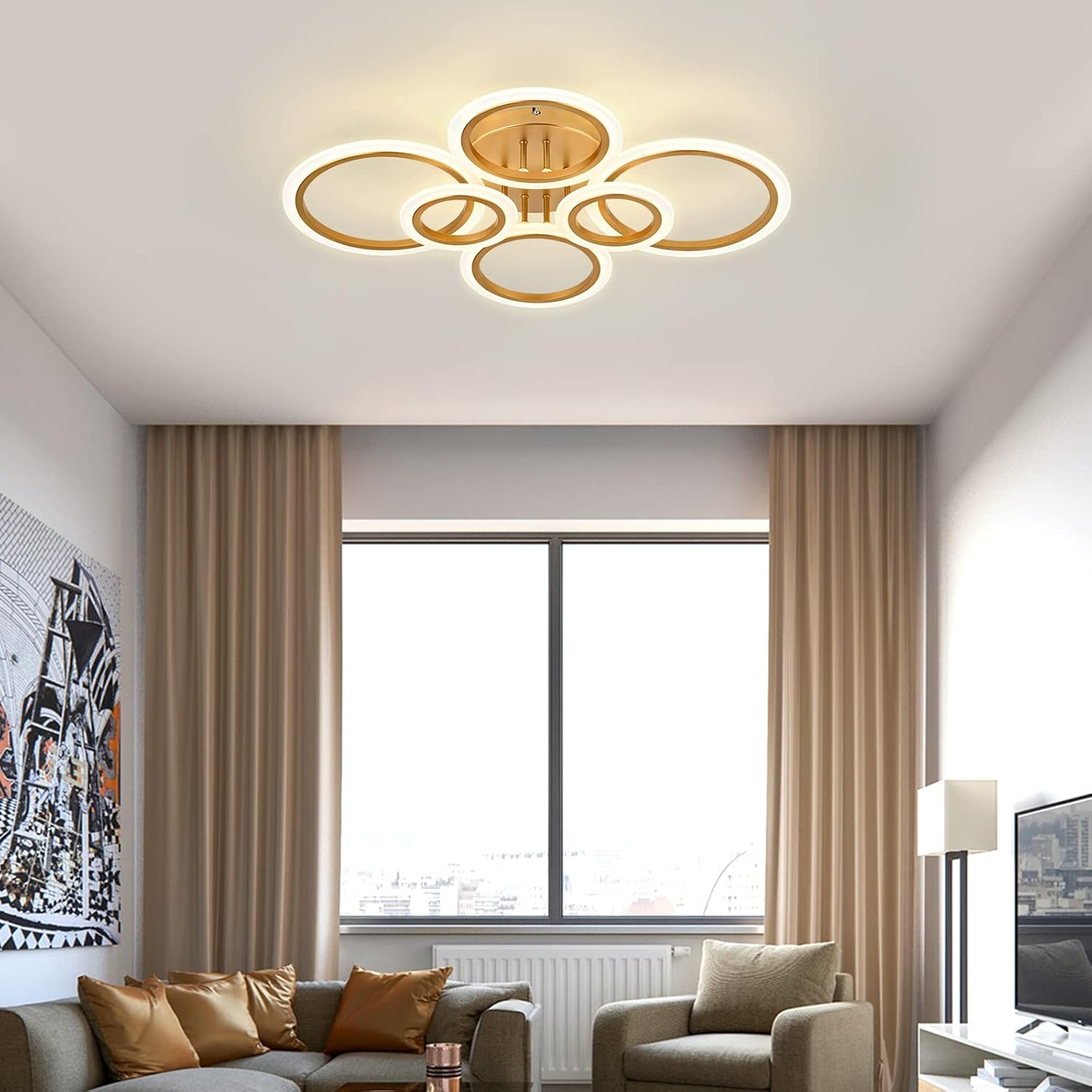 Lámpara de techo LED moderna, lámpara de techo de montaje empotrado de 6 anillos, lámpara de techo de iluminación de 4000 K para cocina, dormitorio,