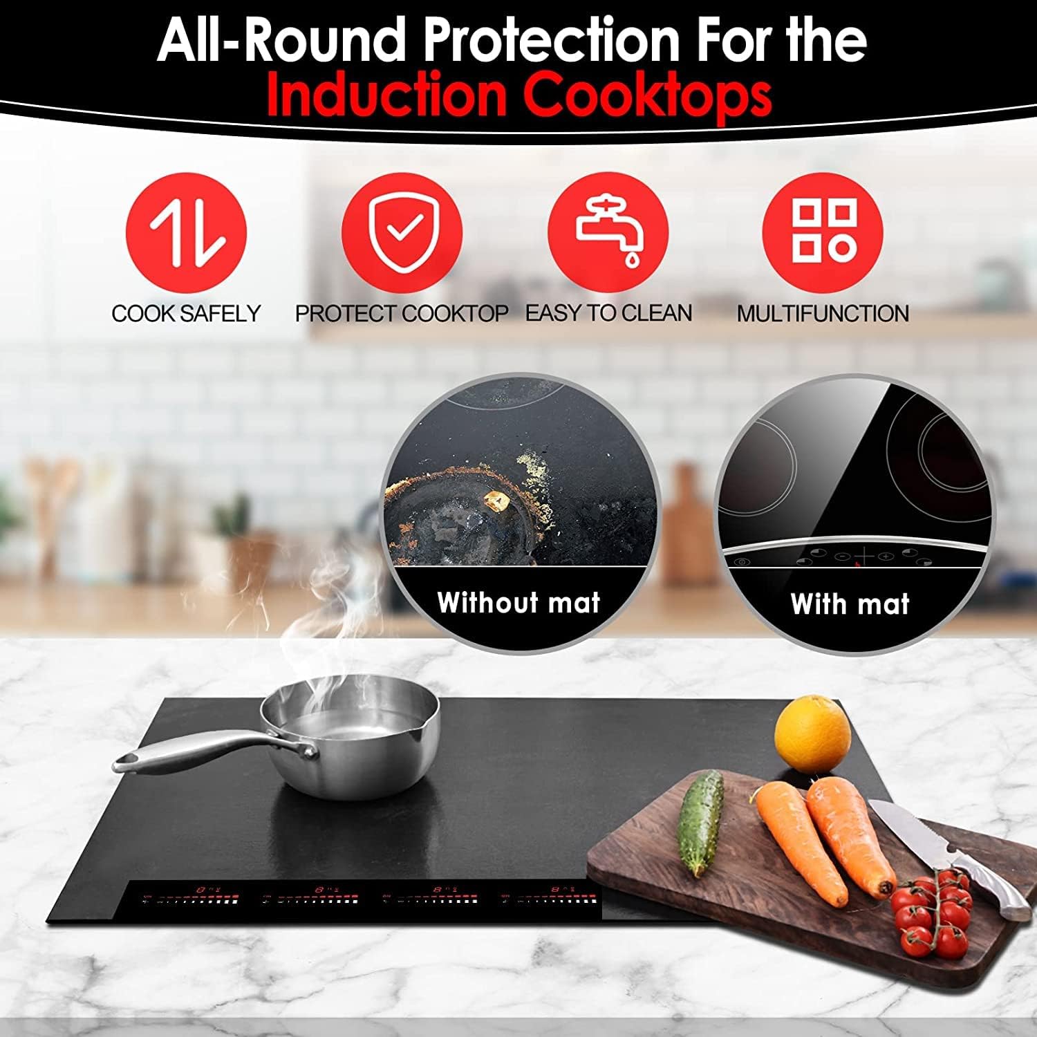 KitchenRaku – Alfombrilla protectora grande para placa de inducción, (magnética), cubiertas para quemadores de estufa eléctrica, antiarañazos como