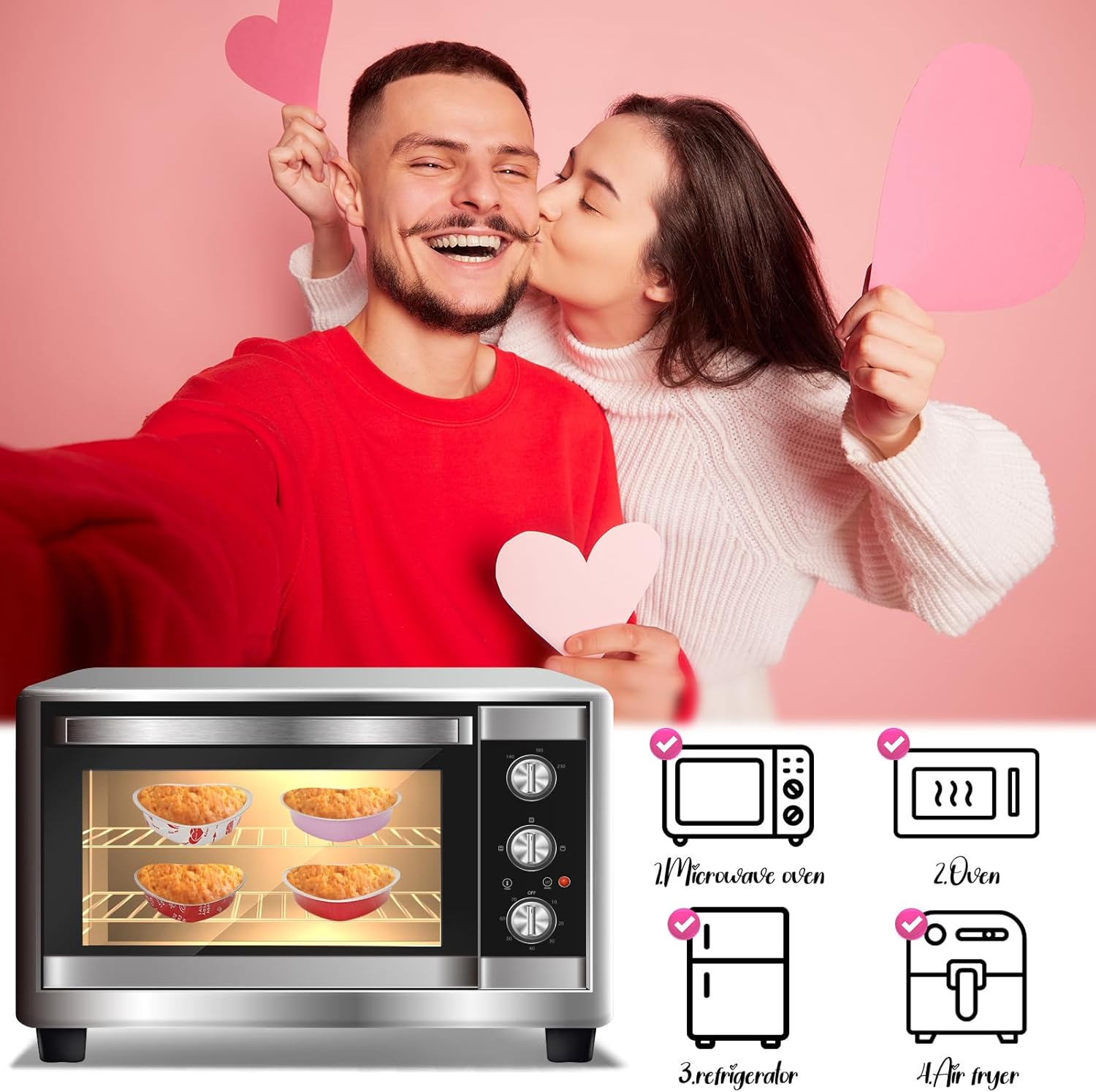 Juego de 24 moldes para pasteles con tapa en forma de corazón para el día de San Valentín, 8.6 fl oz9 onzas, desechables, mini tazas de papel de
