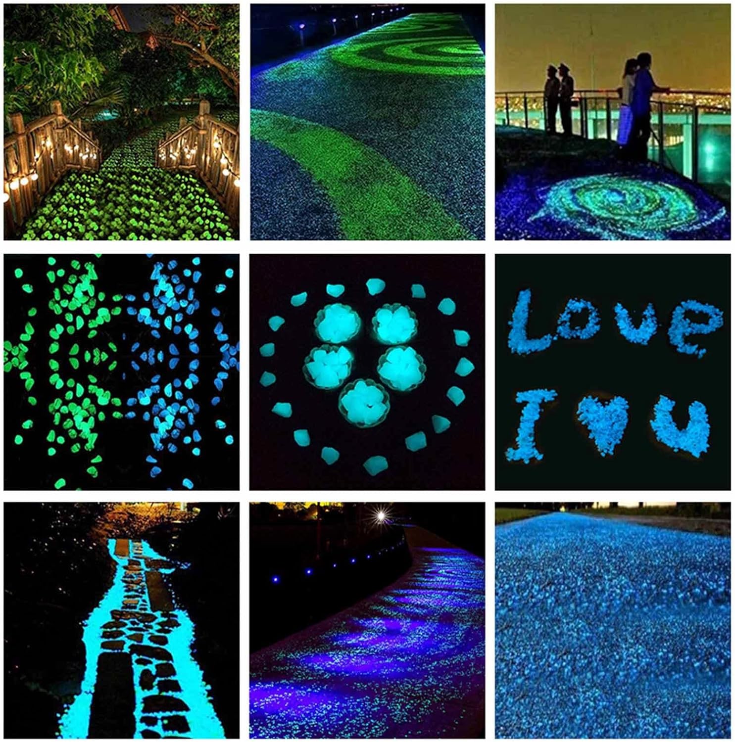 300 piedras brillantes, piedras que brillan en la oscuridad, rocas de piedra brillantes, piedras luminosas de jardín para pasarelas decorativas de