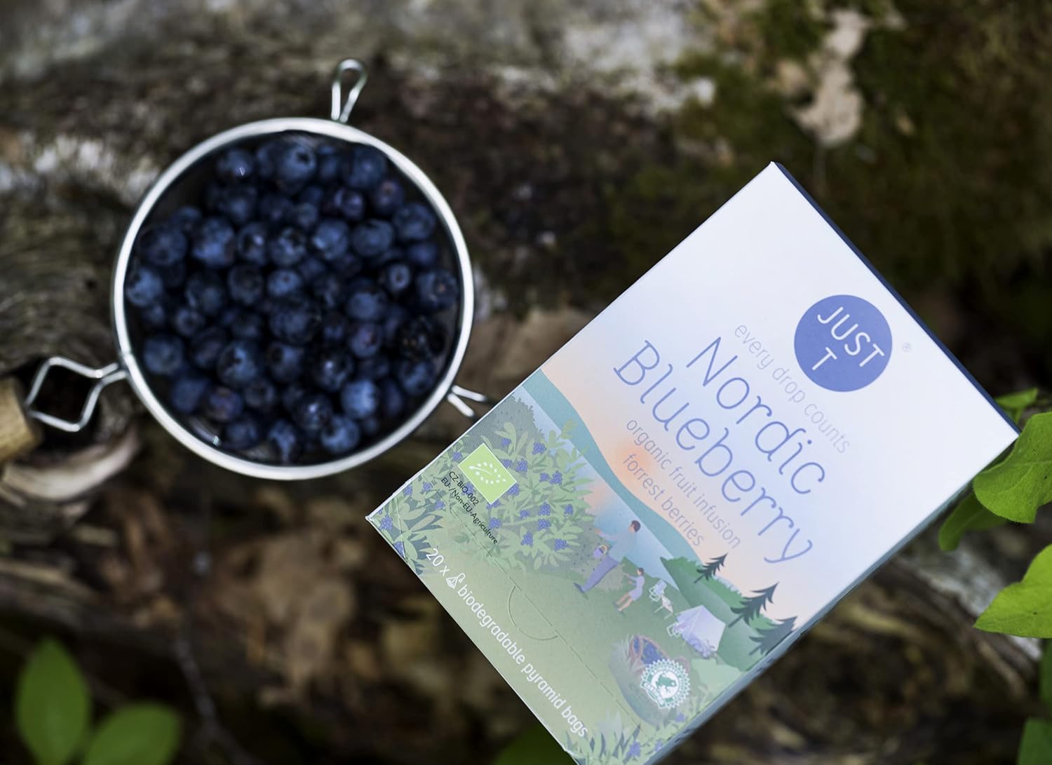 JUST T Nordic Blueberry Premium – Bolsa de té piramidal (20 piezas)  Té de frutas orgánico  Infundido con bayas del bosque  Bolsas de té orgánico