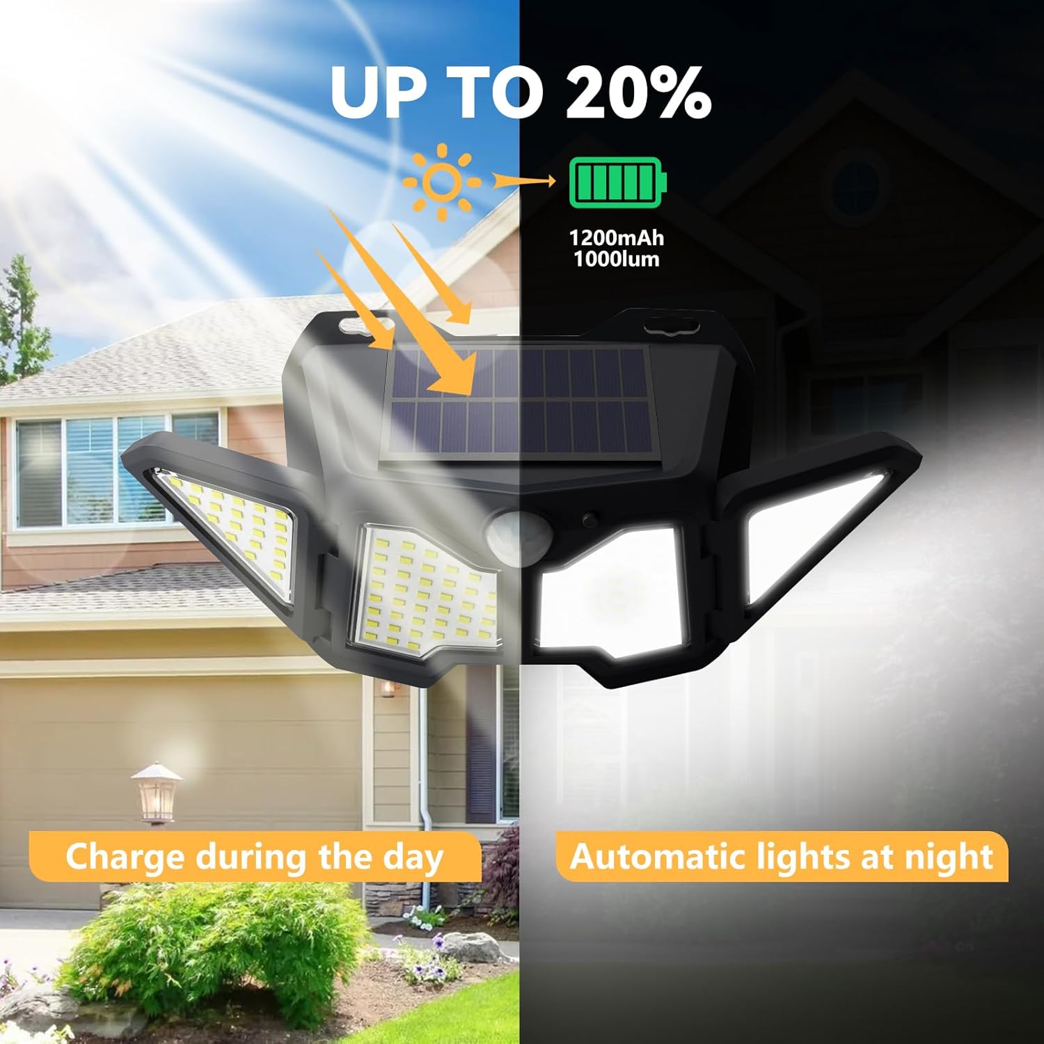 solebell Luz solar para exteriores, 122 LED, luces solares para exteriores IP44 impermeable con 2 cabezales ajustables 270 gran angular, luces de