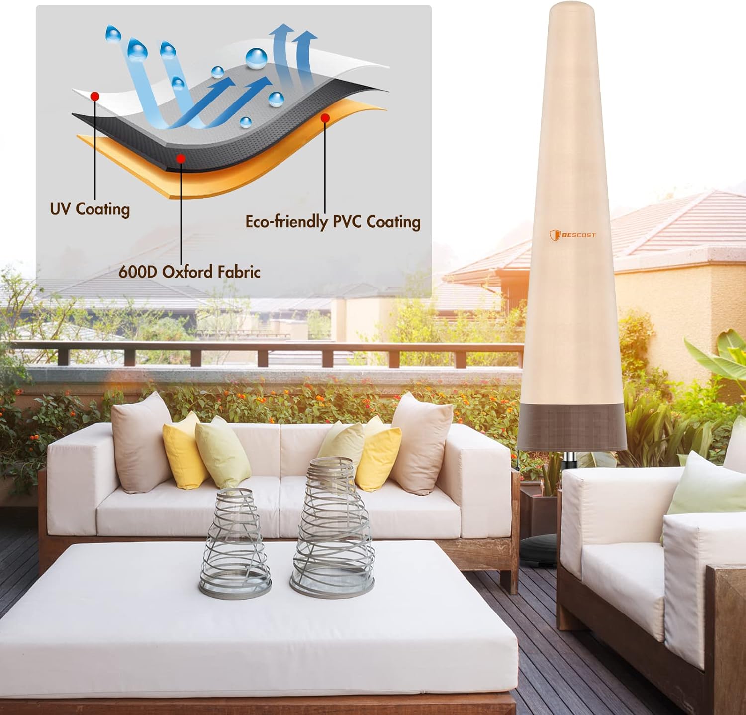 Cubierta para sombrilla de patio, tela Oxford 600D, cubierta impermeable para paraguas, anti-UV, para exteriores, se adapta a paraguas de mercado de