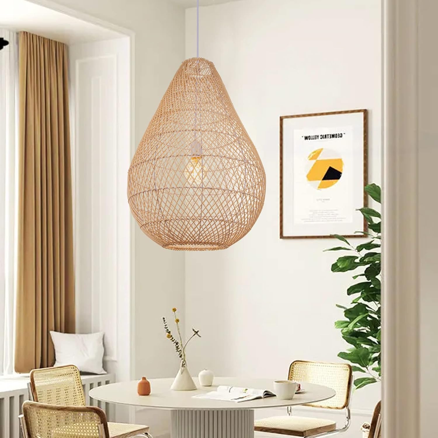 Arturesthome Lámpara colgante tejida de granja, lámpara de techo colgante de ratán rústico para cocina, isla, cafetería, sótano, pasillo, vestíbulo