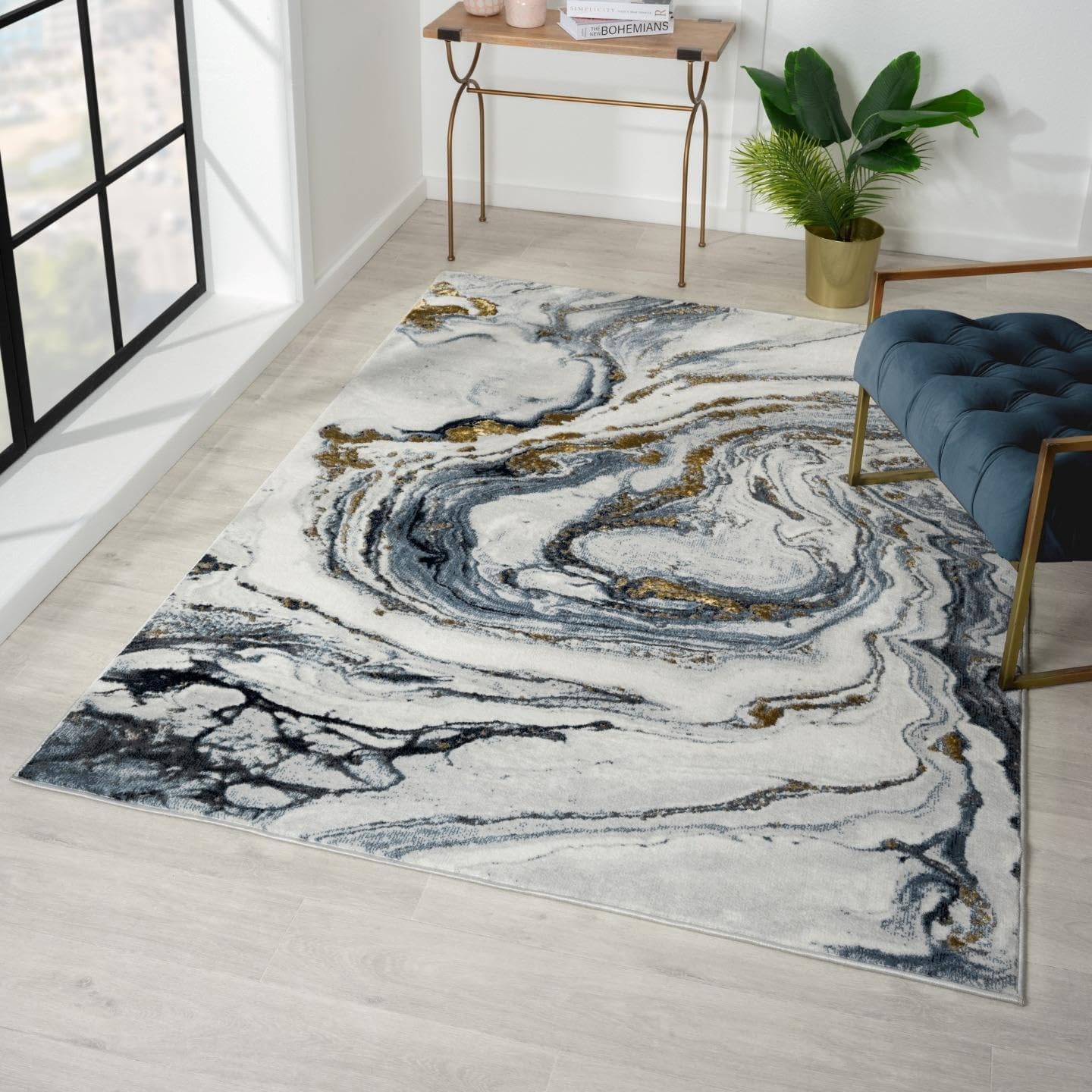 LUXE WEAVERS Francesca Collection 2190 – Alfombra abstracta de mármol azul 8×10