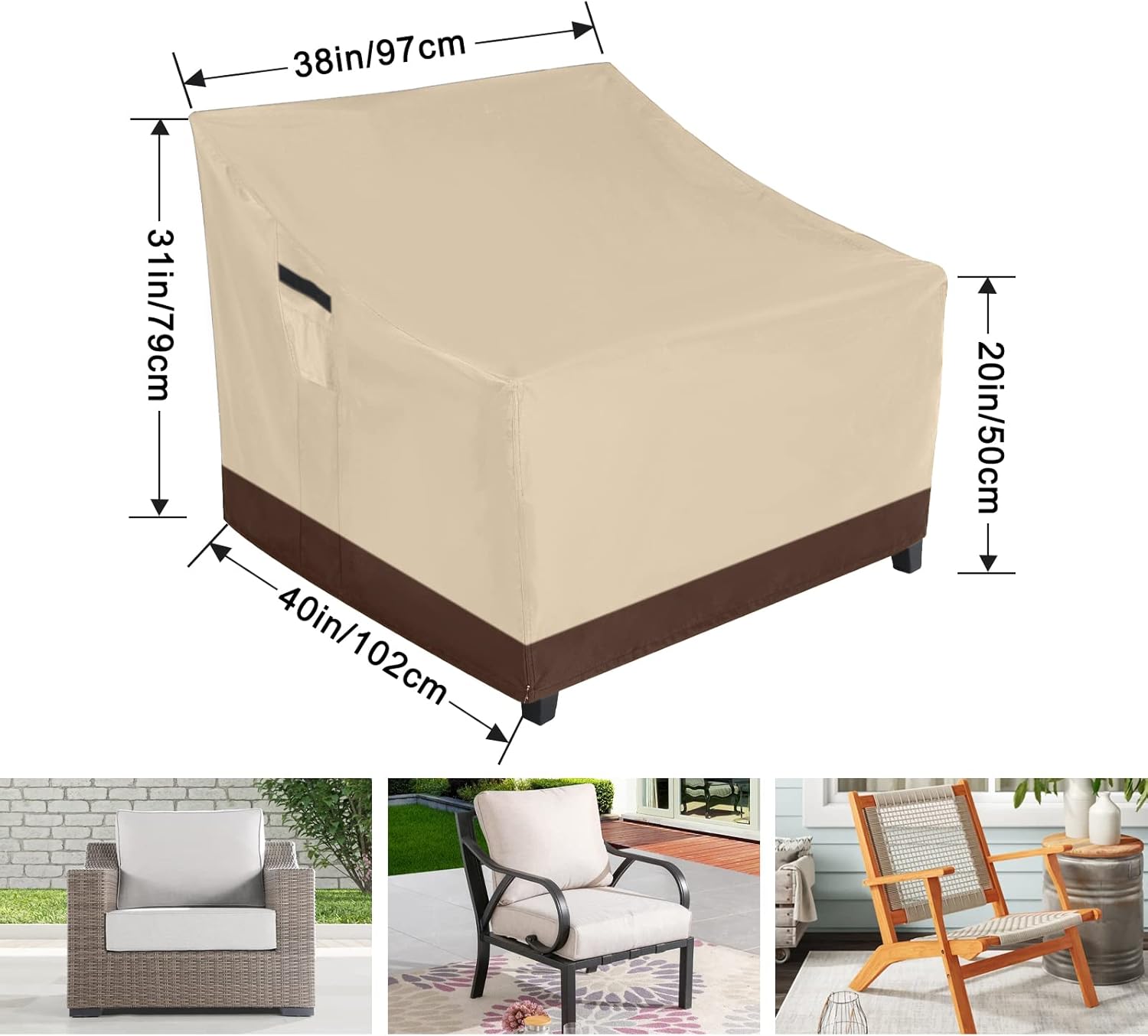 ABCCANOPY Funda de asiento apilable para muebles al aire libre, impermeable, resistente al viento y al polvo, resistente al desgarro y a los rayos