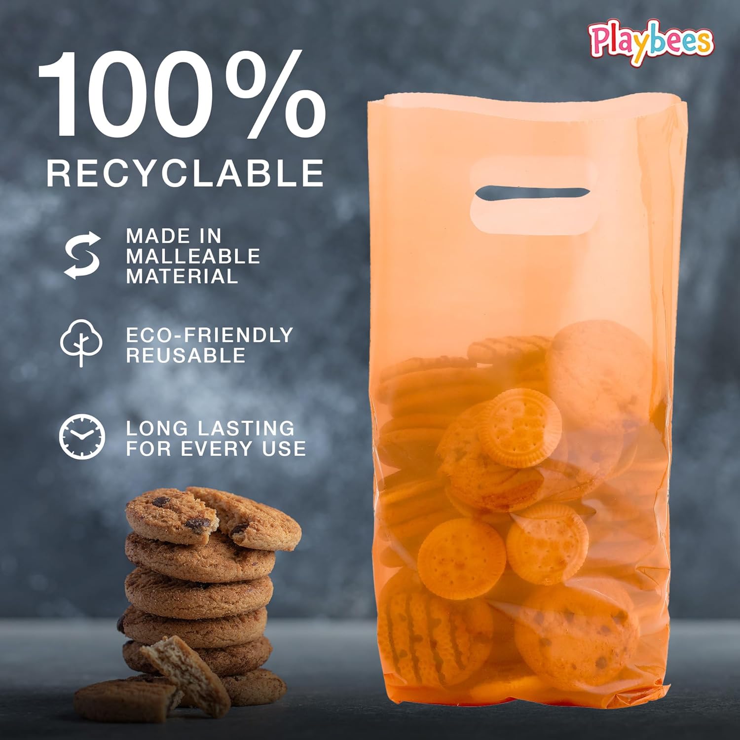 Playbees Bolsas de plástico pequeñas de colores brillantes con asas troqueladas en varios colores, paquete de 50 bolsas de comestibles de 8.75 x 12