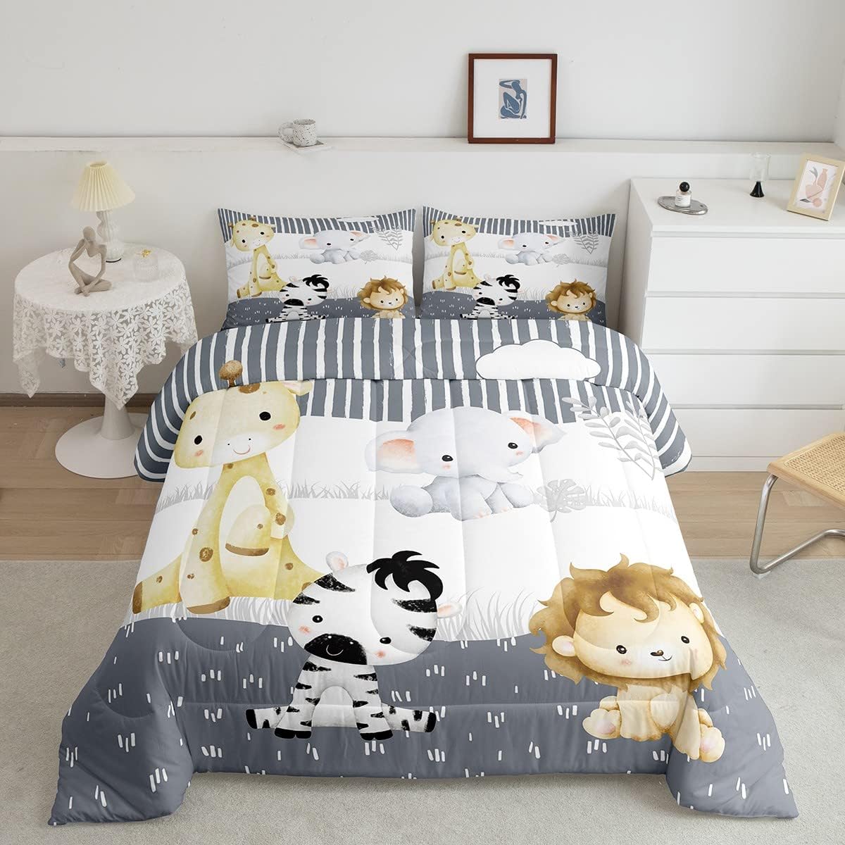 Juego de edredón de animales lindos Kawaii, juego de ropa de cama de león para niños, niñas, mujeres, adultos, edredón de cebra y jirafa, juego de