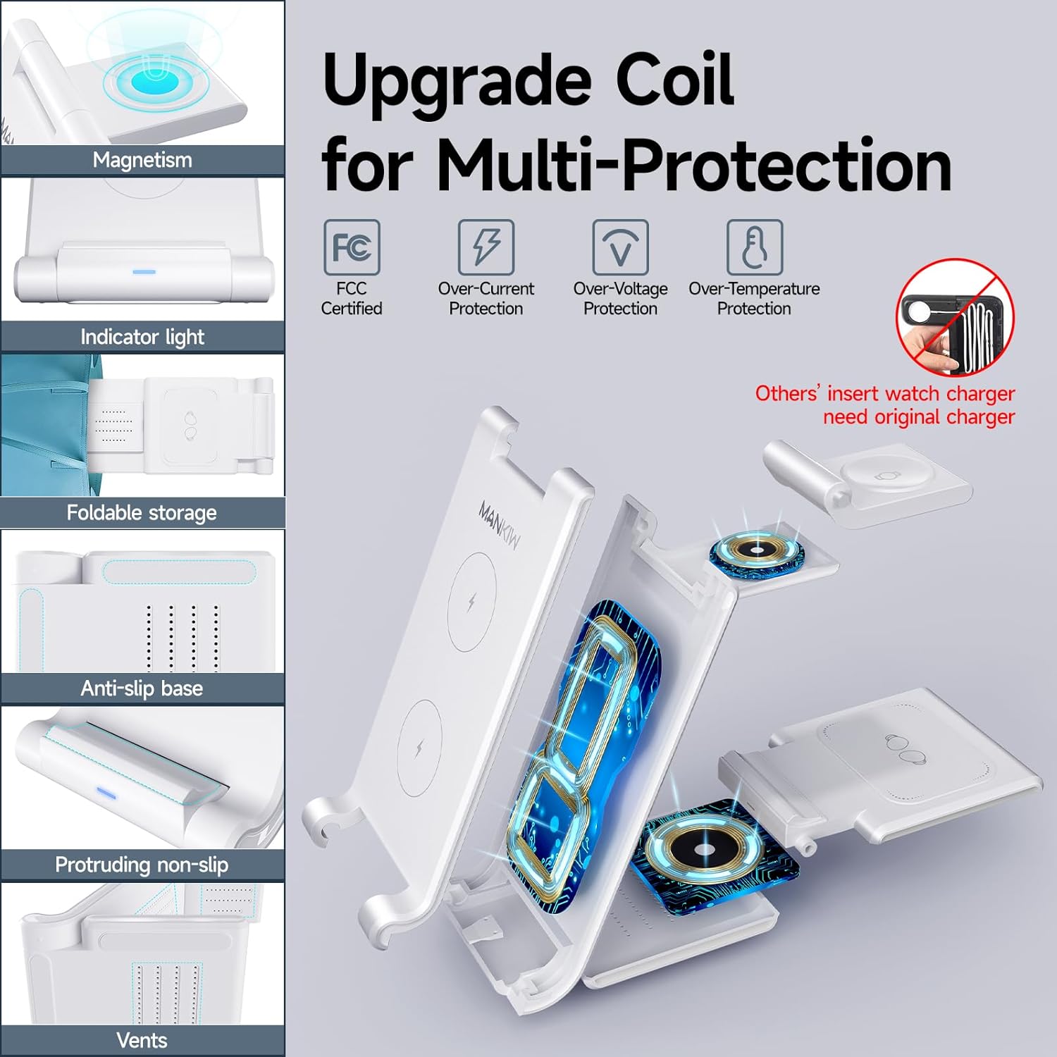 MANKIW – Estación de carga inalámbrica para Samsung, estación de carga rápida plegable 3 en 1 para Galaxy S24 S23 S22 S20 Ultra Z Flip Fold