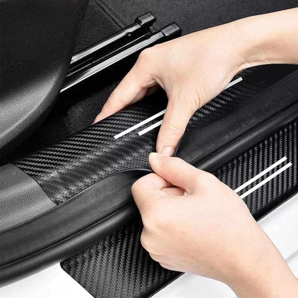 FLAGSP 4 unidades de protectores de fibra de carbono para umbral de puertas delanterastraseras de automóvil con adhesivo decorativo para proteger el