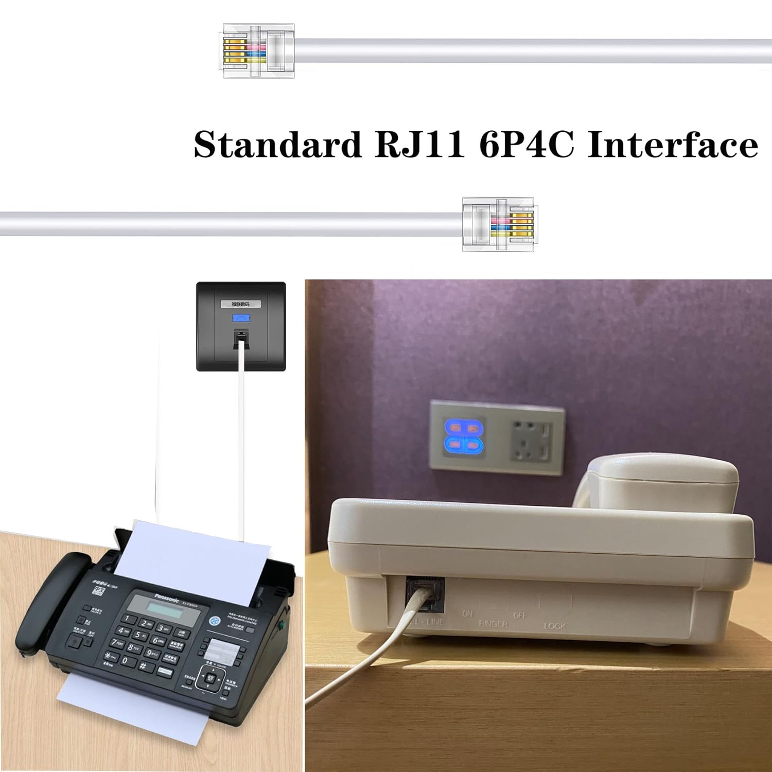 Paquete de 3 cables de extensión de teléfono de 6 pulgadas con enchufes RJ11 6P4C estándar para teléfono fijo y fax (3, blanco, 6 pulgadas)
