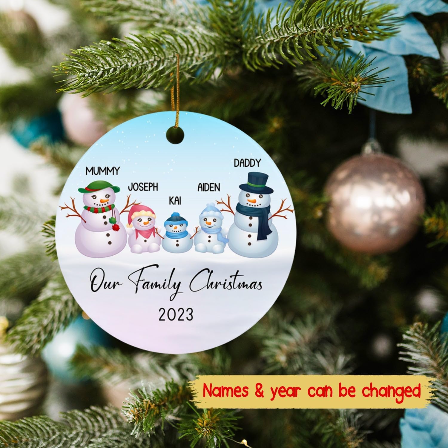 Adorno de muñeco de nieve de primera Navidad como familia de 5 2023, nombre personalizado y familia de cinco muñecos de nieve, regalo para familia,