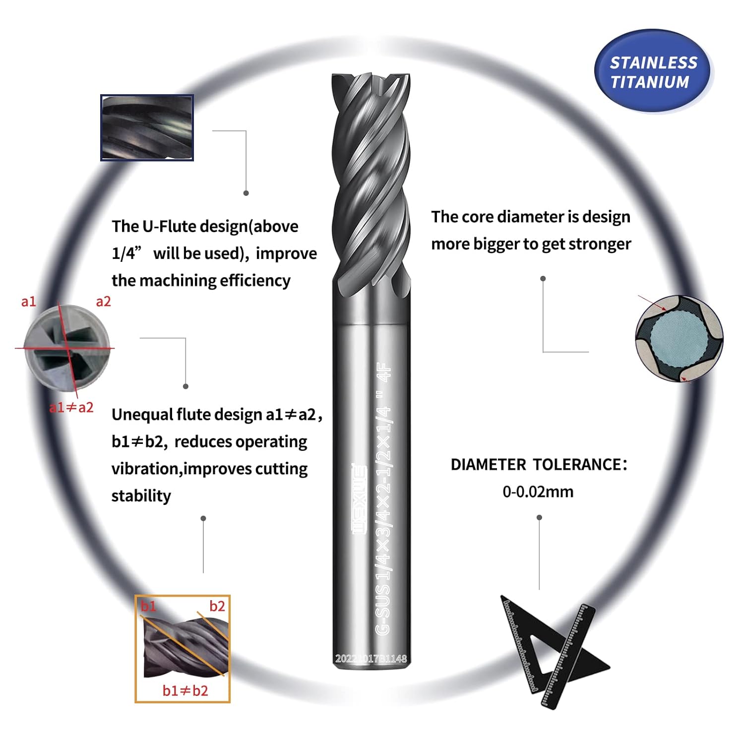 Herramientas Serie G-SUS Carburo Cuadrado Fresa de Extremo, Recubrimiento MAH, Fresa de Extremo para Acero Inoxidable, Titanio, Inconel, Aleaciones