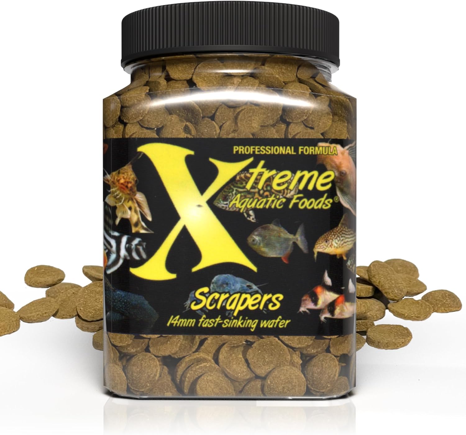 Xtreme Scrapers Wafers – Premium 14mm Fast-Sinking Fish Food  Nutrient & Cellulose Rich Ideal for Nocturnal Feeders, Catfish, Plecostomus Species,